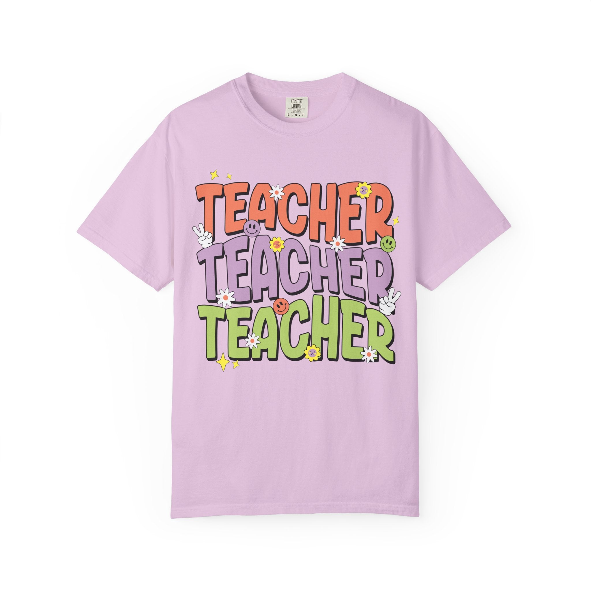 Teacher Retro Bubble Letter T-Shirt — Colorful Fun School Gift