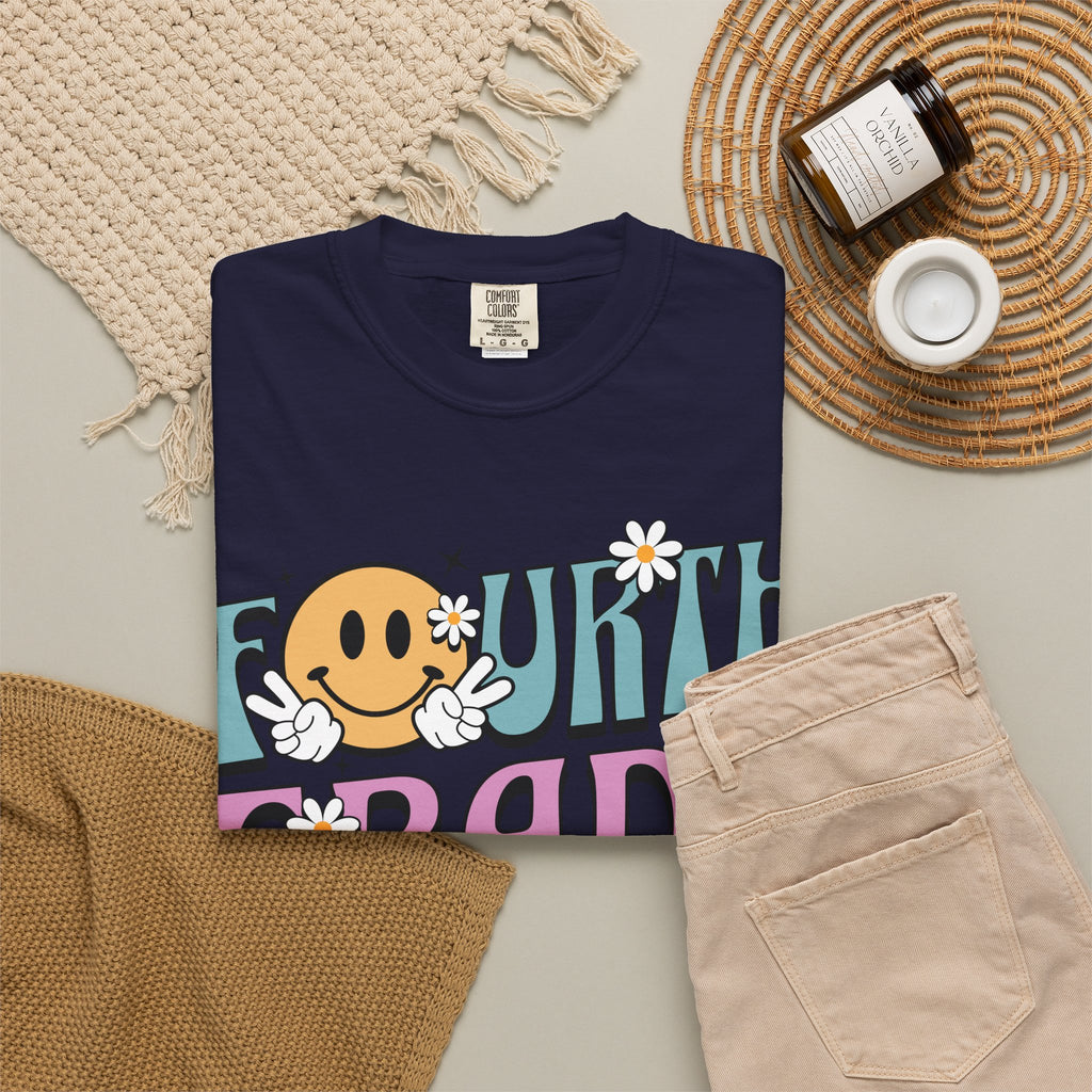 Fourth Grade Squad T-Shirt — Retro Smiley Daisy Back-to-School Tee