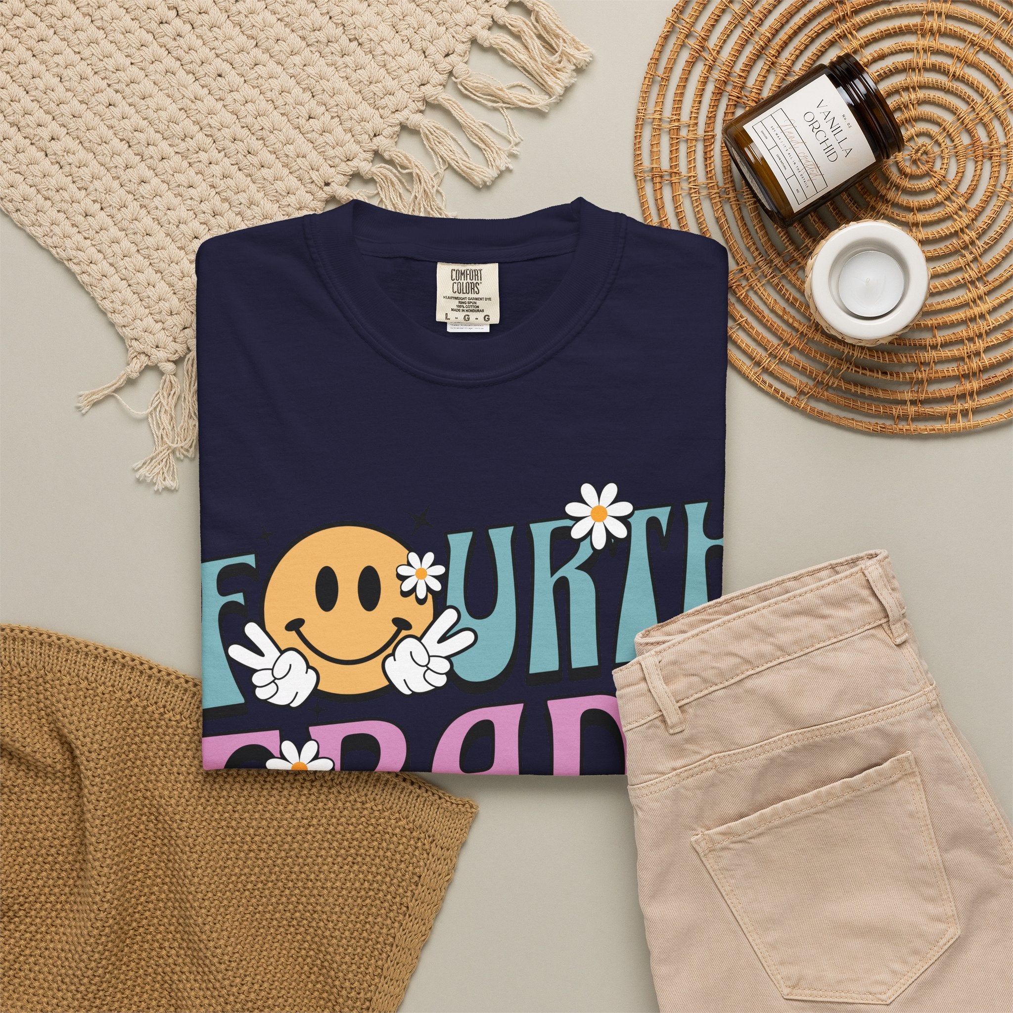 Fourth Grade Squad T-Shirt — Retro Smiley Daisy Back-to-School Tee