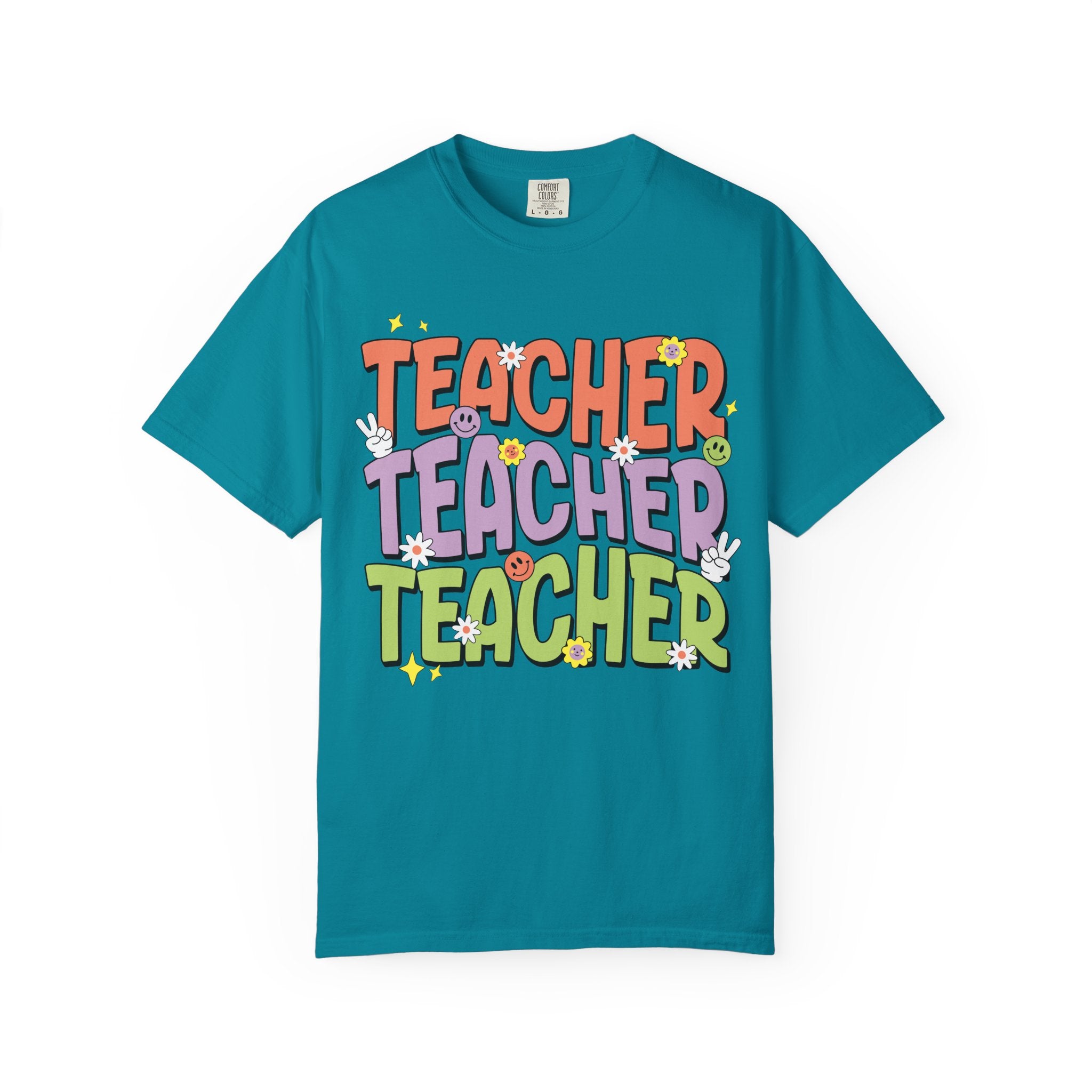 Teacher Retro Bubble Letter T-Shirt — Colorful Fun School Gift