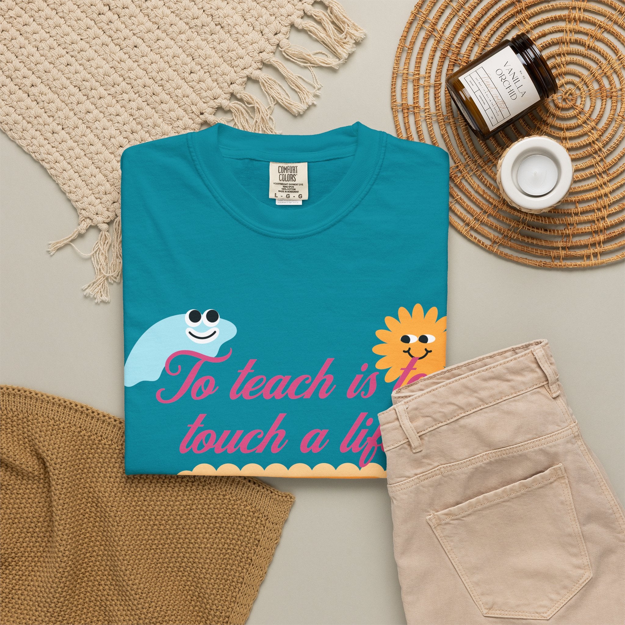 Teacher Appreciation T-Shirt — "To Teach Is to Touch a Life Forever" Cute Cartoon Design