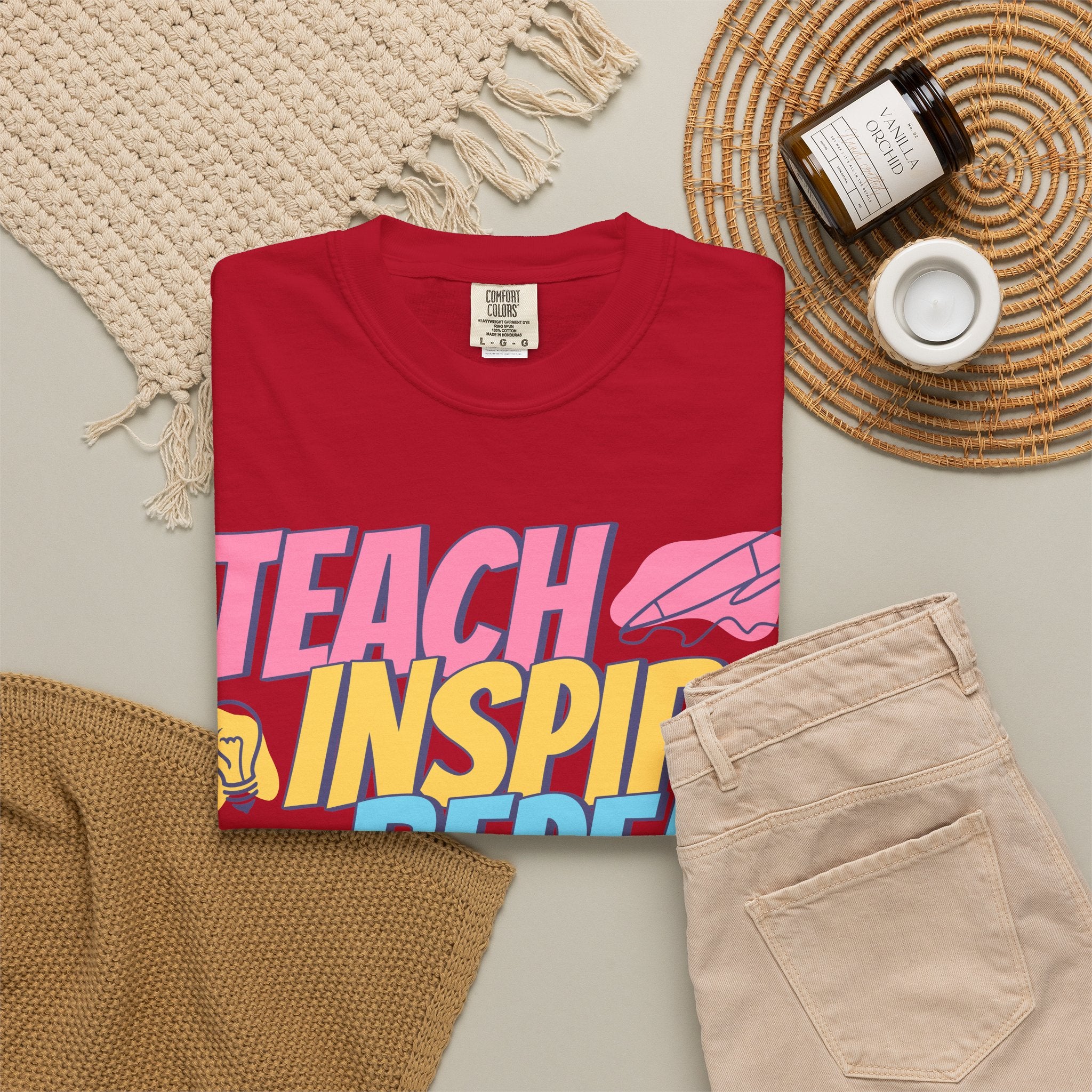 Teach Inspire Repeat T-Shirt — Colorful Teacher Appreciation Tee