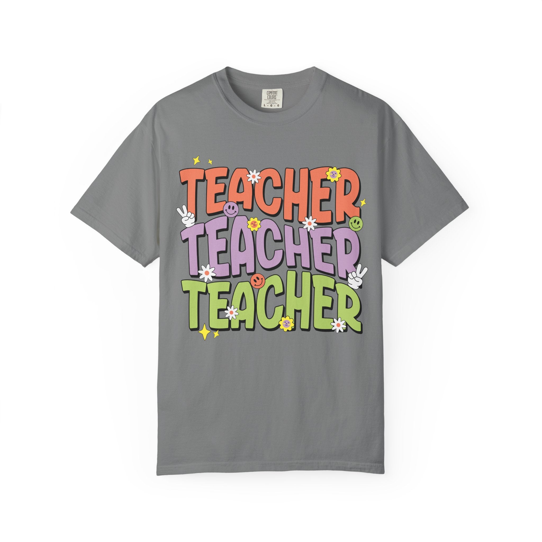 Teacher Retro Bubble Letter T-Shirt — Colorful Fun School Gift
