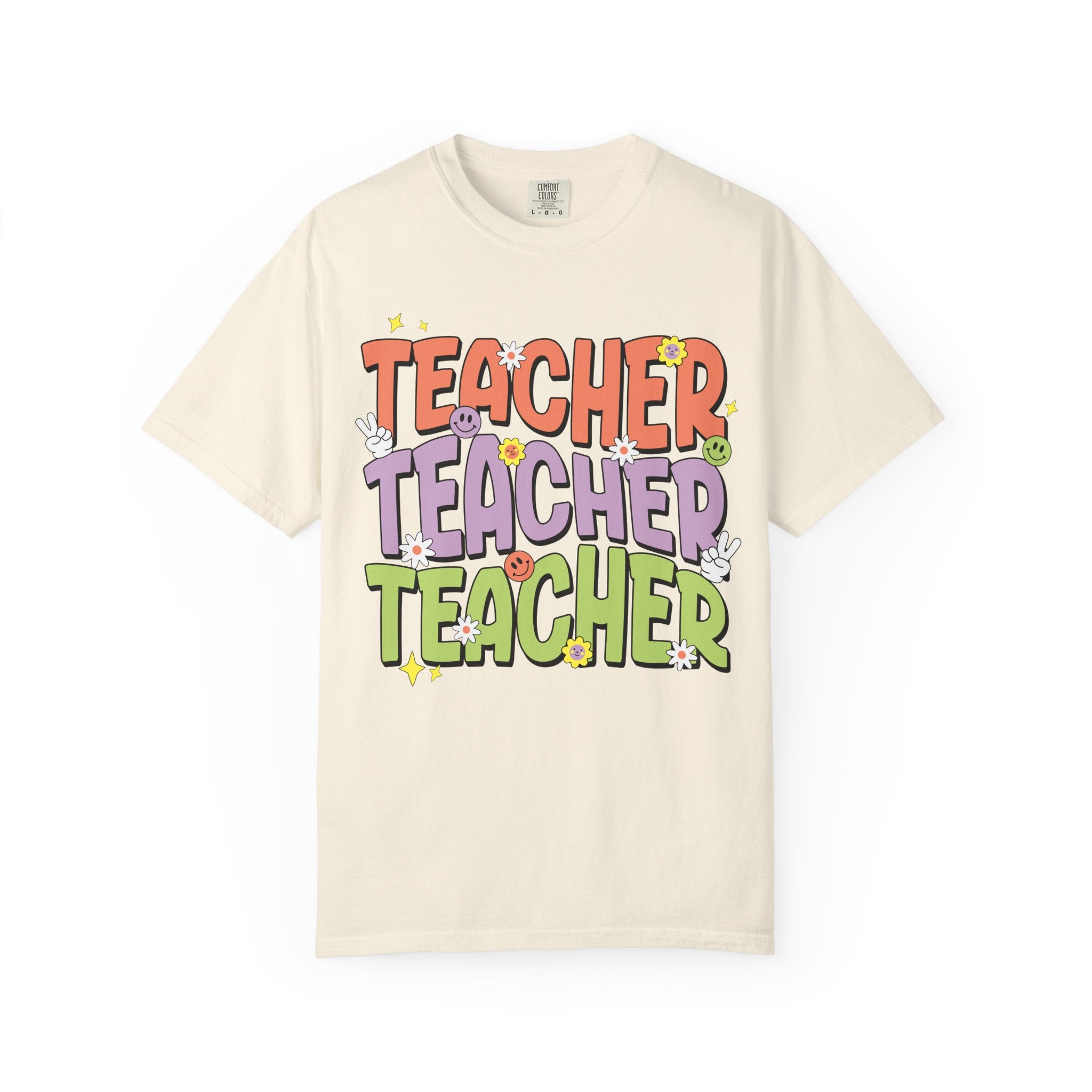 Teacher Retro Bubble Letter T-Shirt — Colorful Fun School Gift