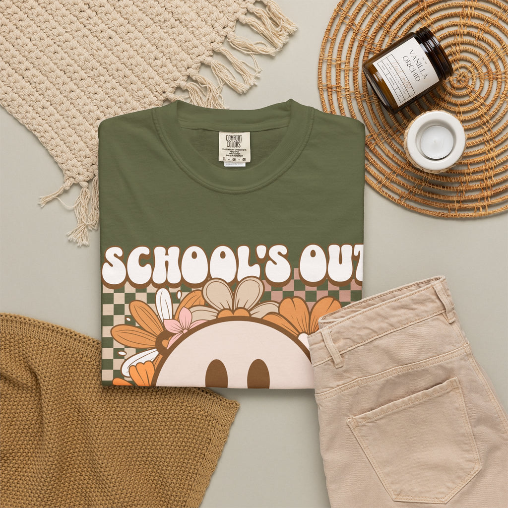 School's Out For Summer T-Shirt — Retro Smiley Floral Vacation Tee