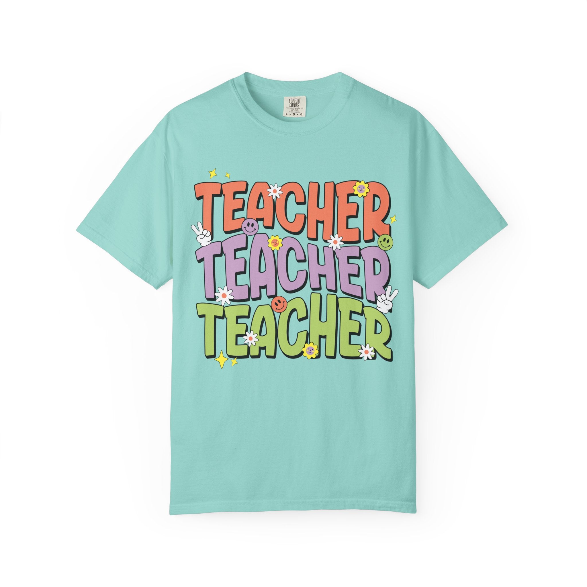 Teacher Retro Bubble Letter T-Shirt — Colorful Fun School Gift