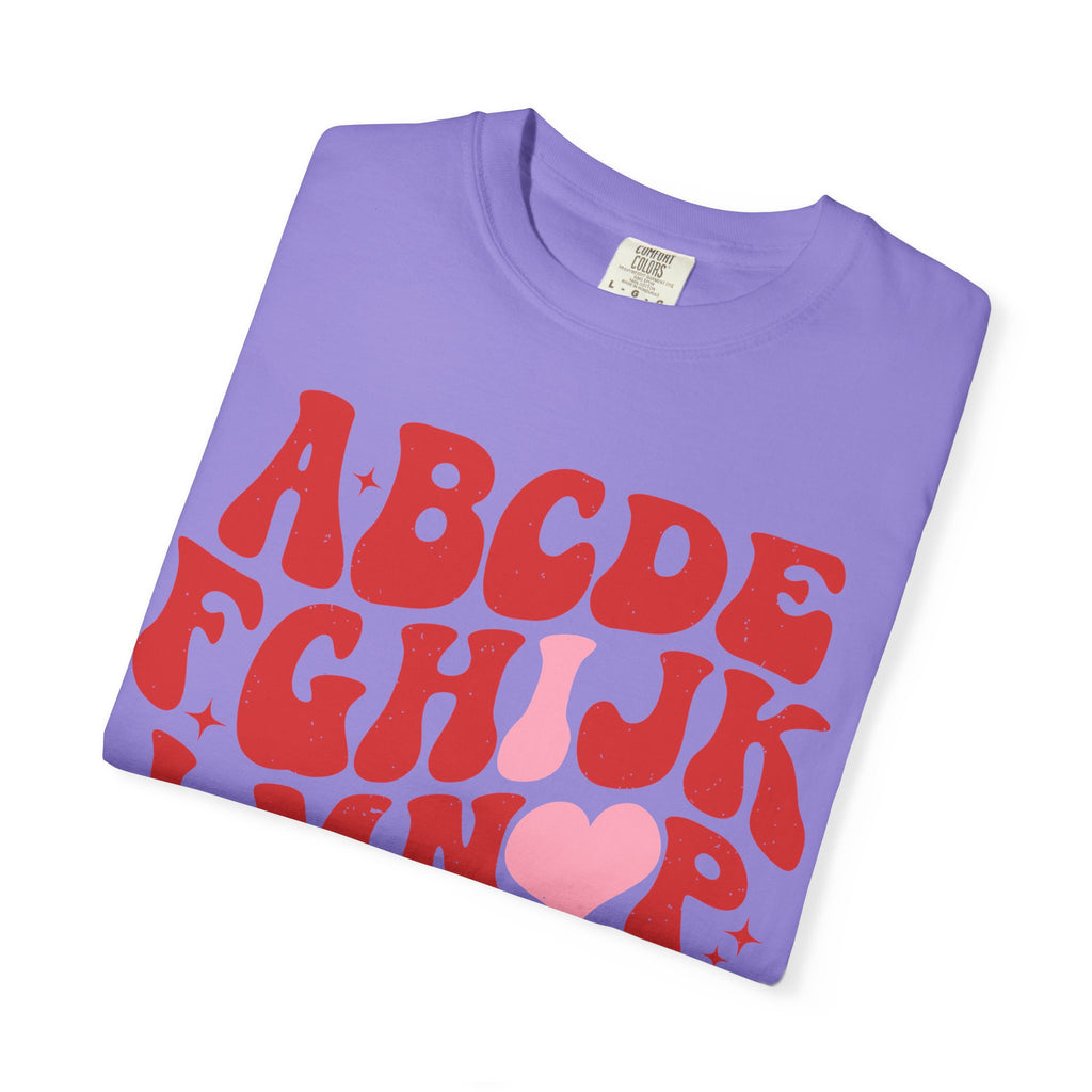 Retro Alphabet Heart T-Shirt — Funky Vintage ABC Graphic Tee