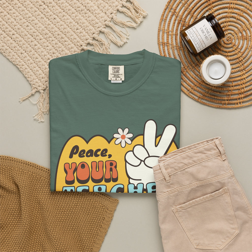 Peace, Your Teacher Is Here T-Shirt — Retro Peace Sign Teacher Appreciation Tee