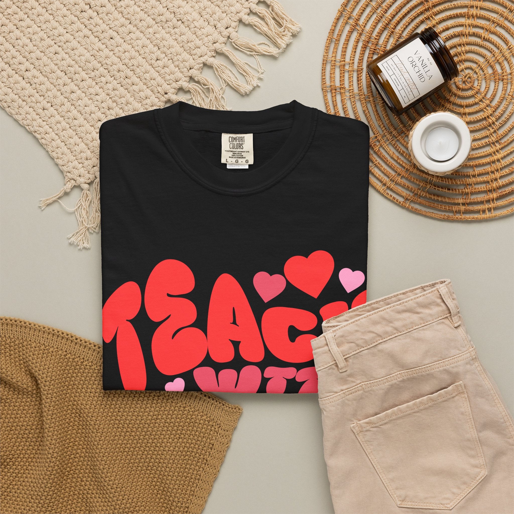 Teach With Heart T-Shirt — Retro Heart Teacher Tee