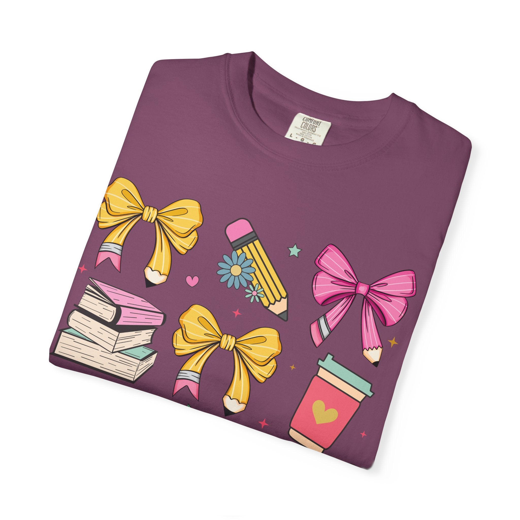 Teacher Gift T-Shirt — Cute Bows, Apple & School Icons Design