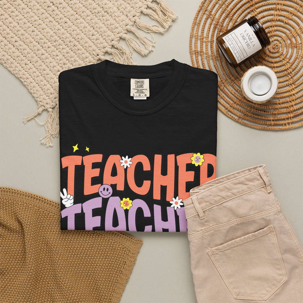 Teacher Retro Bubble Letter T-Shirt — Colorful Fun School Gift