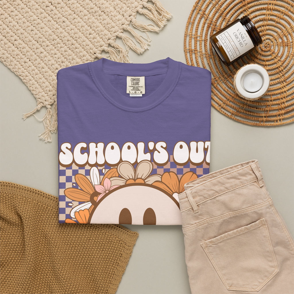 School's Out For Summer T-Shirt — Retro Smiley Floral Vacation Tee