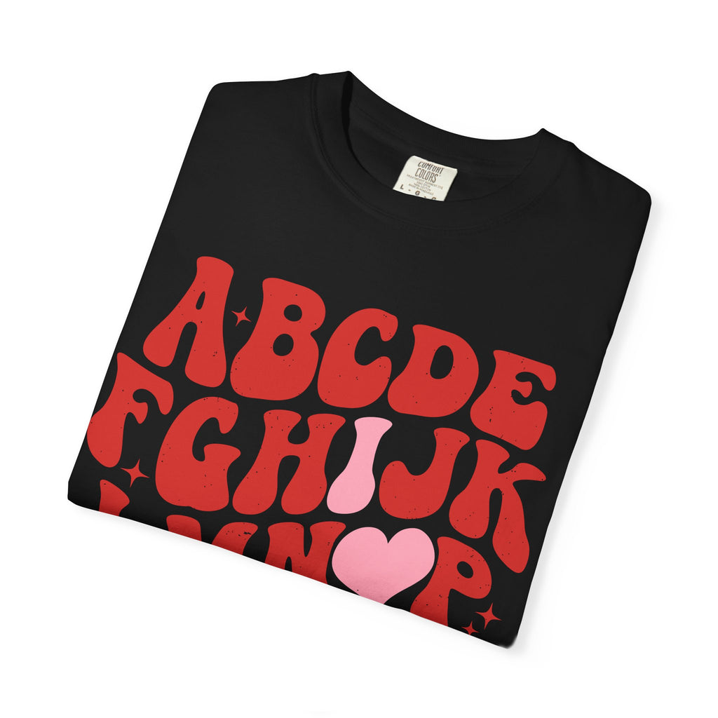 Retro Alphabet Heart T-Shirt — Funky Vintage ABC Graphic Tee