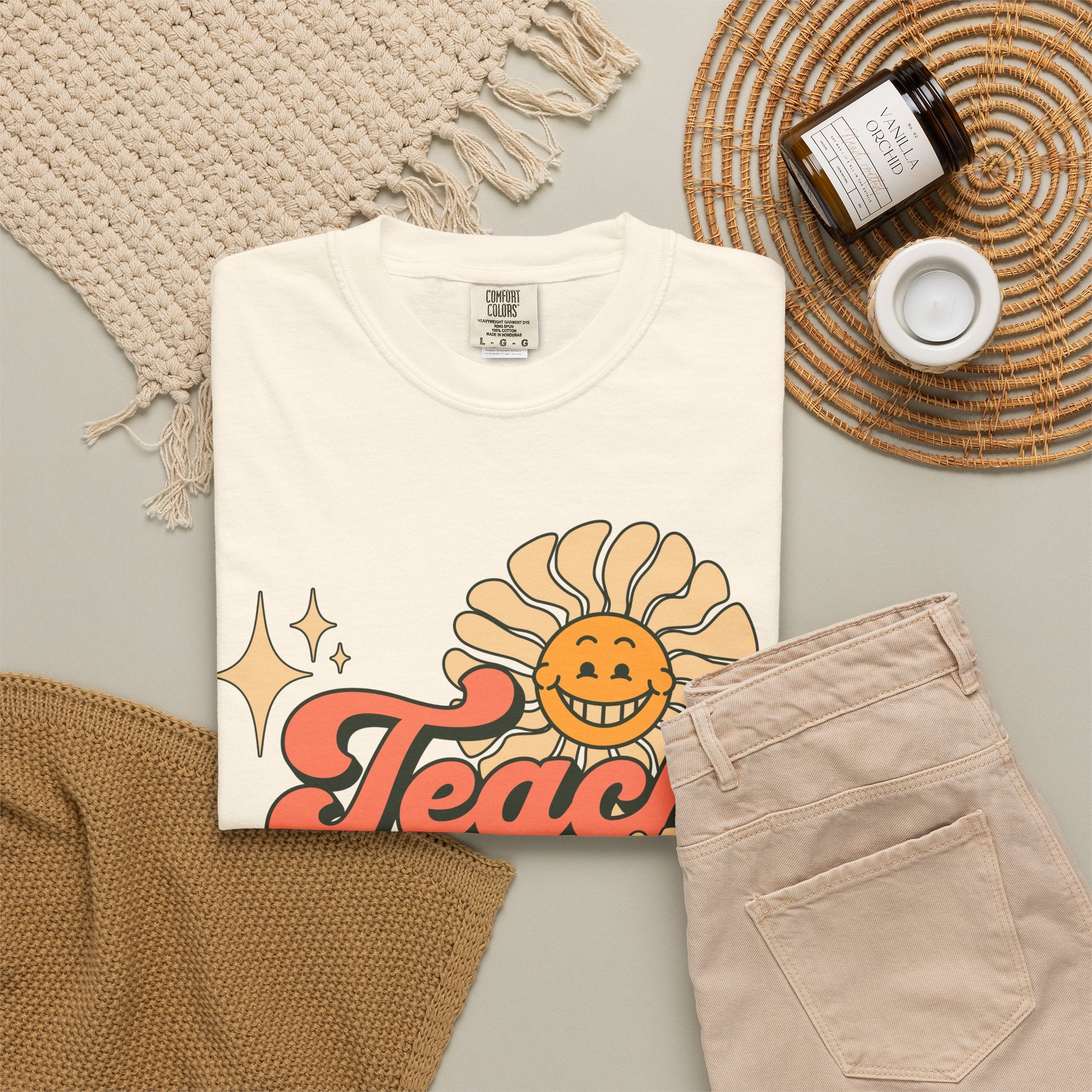 Teach With Heart T-Shirt — Retro Sunflower Teacher Tee