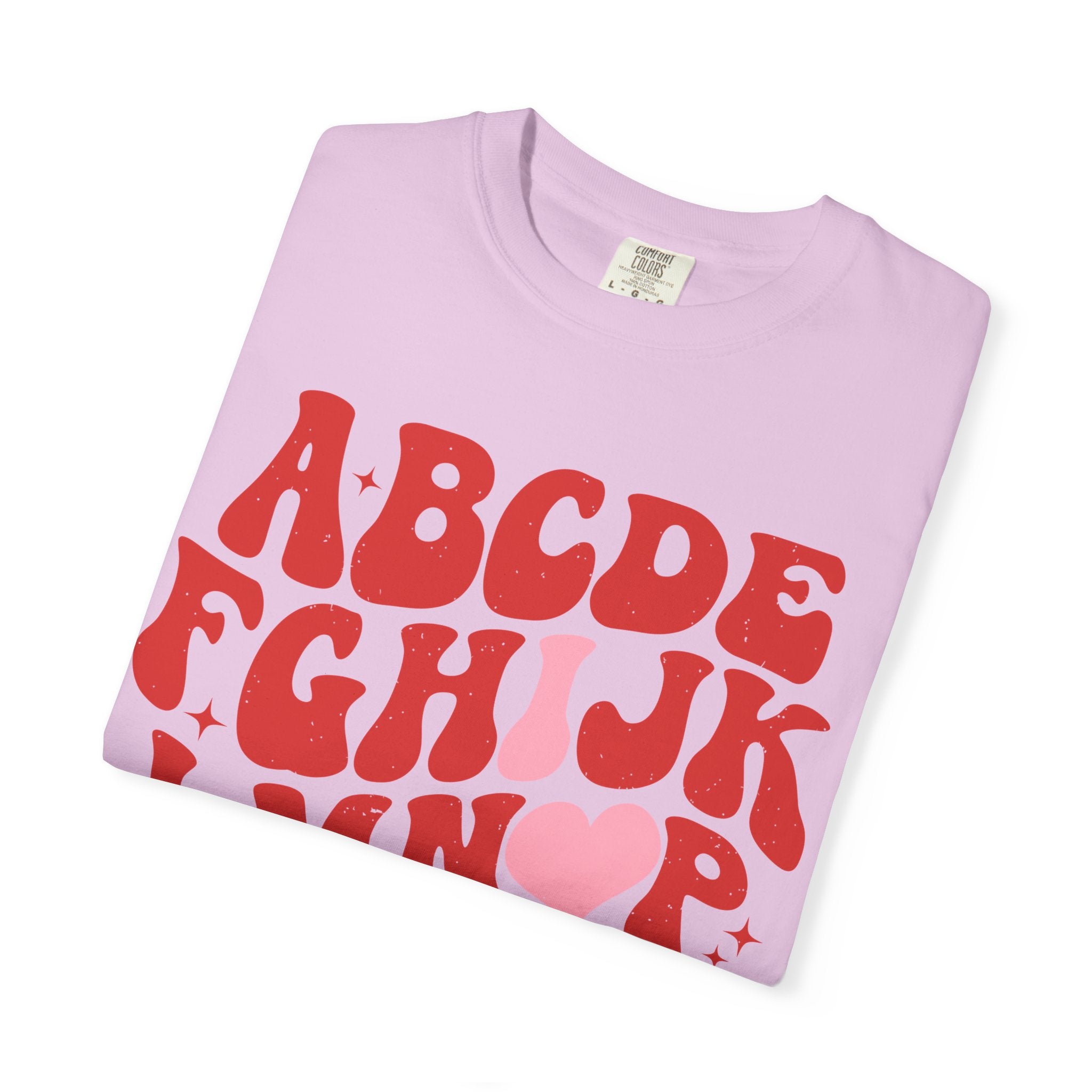 Retro Alphabet Heart T-Shirt — Funky Vintage ABC Graphic Tee