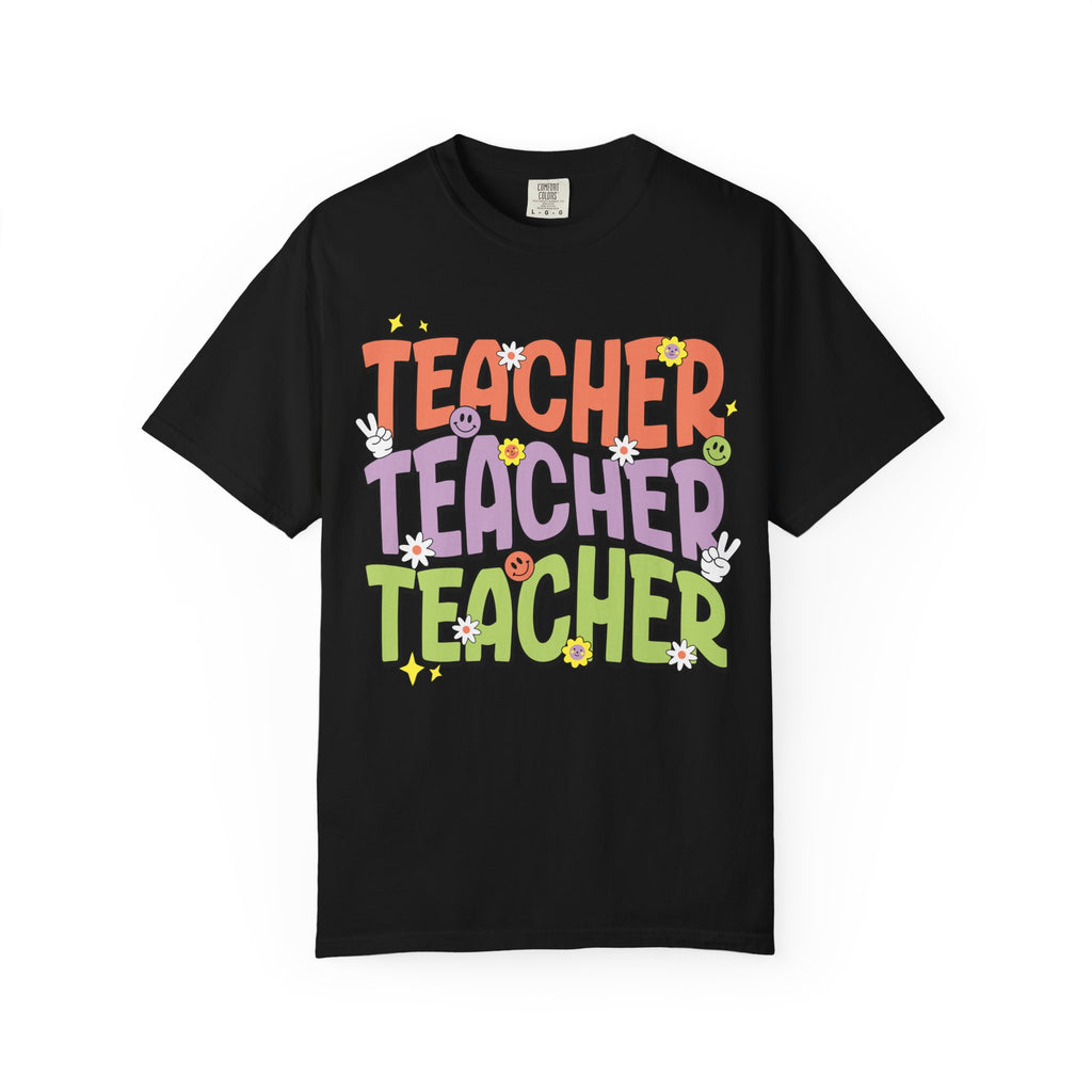 Teacher Retro Bubble Letter T-Shirt — Colorful Fun School Gift