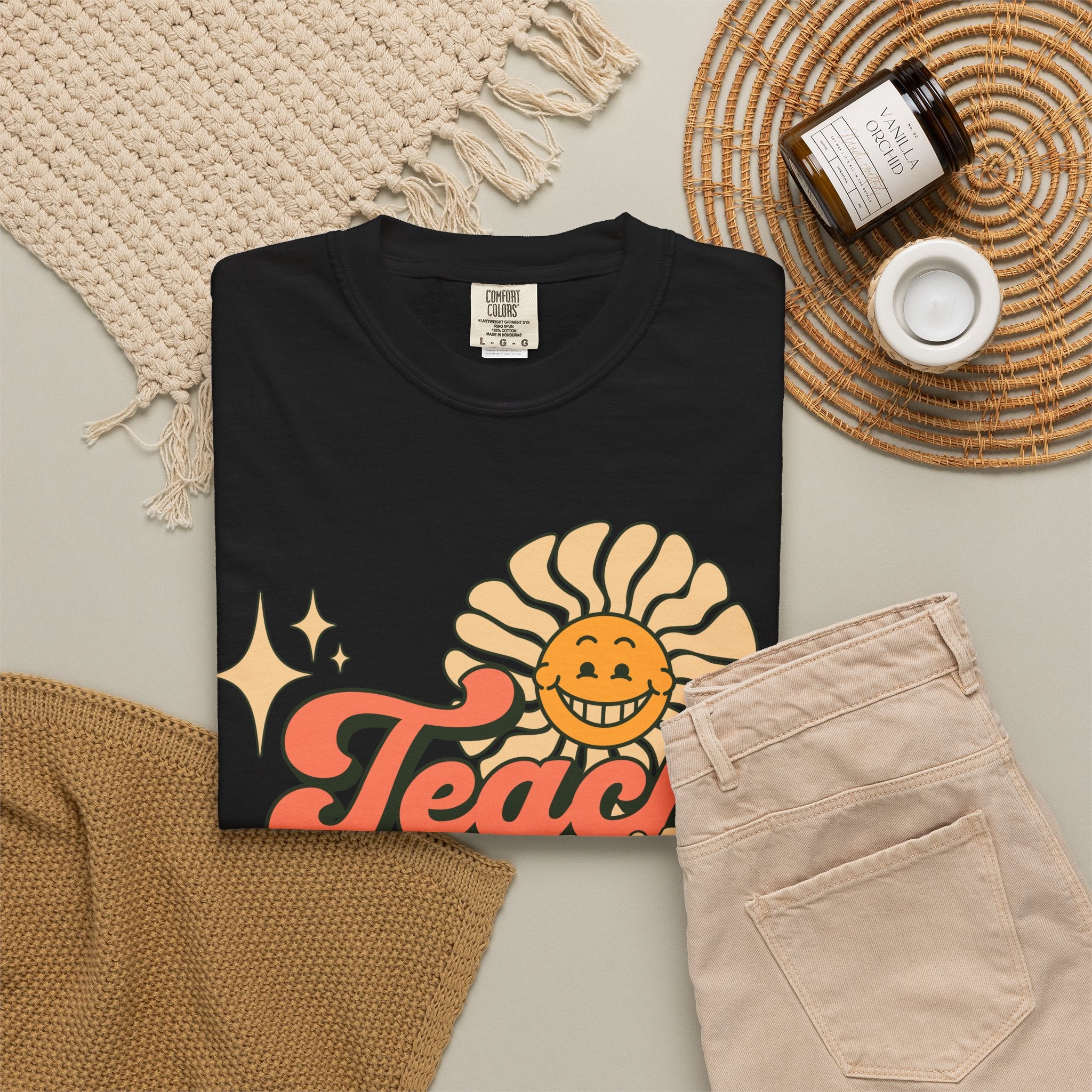 Teach With Heart T-Shirt — Retro Sunflower Teacher Tee