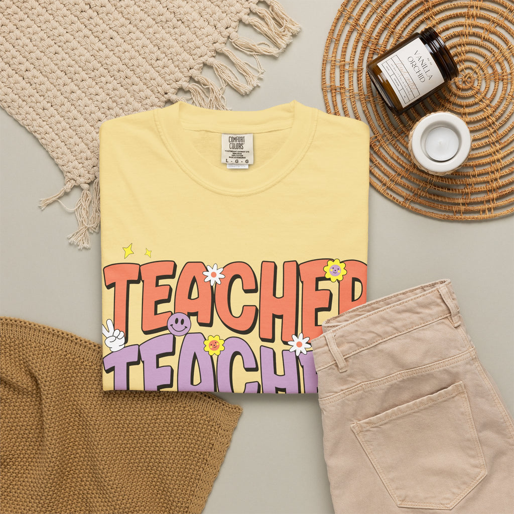 Teacher Retro Bubble Letter T-Shirt — Colorful Fun School Gift