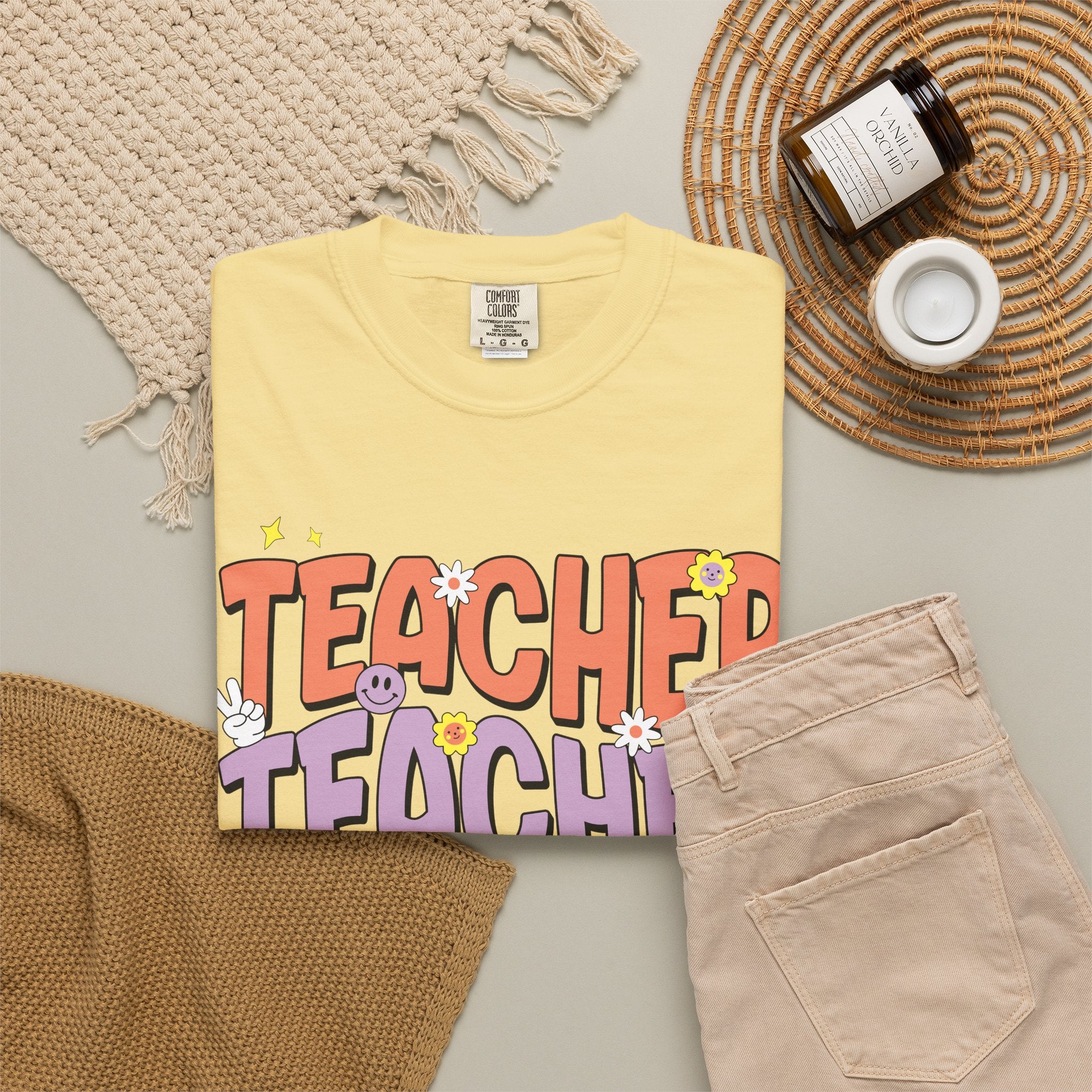 Teacher Retro Bubble Letter T-Shirt — Colorful Fun School Gift