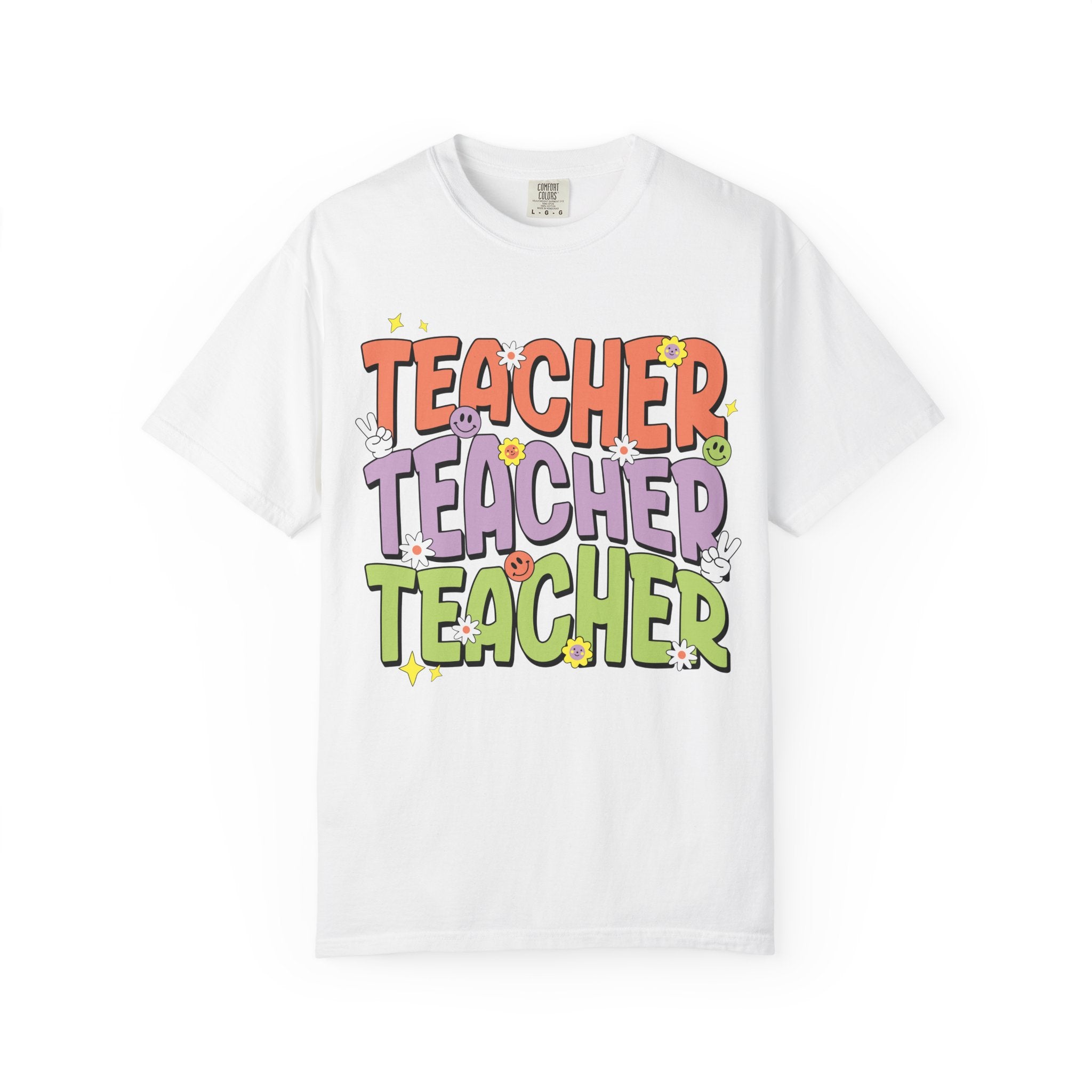 Teacher Retro Bubble Letter T-Shirt — Colorful Fun School Gift