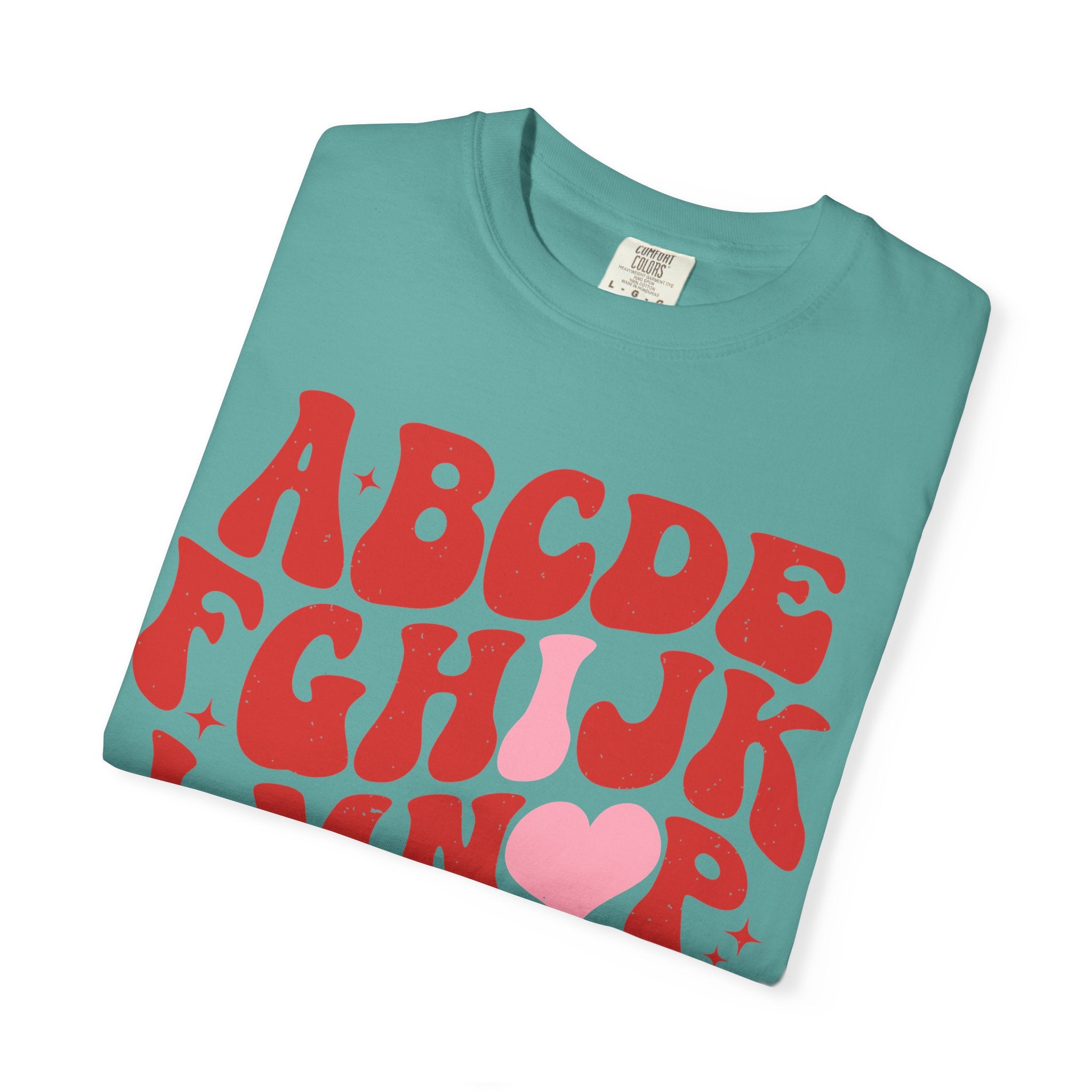 Retro Alphabet Heart T-Shirt — Funky Vintage ABC Graphic Tee