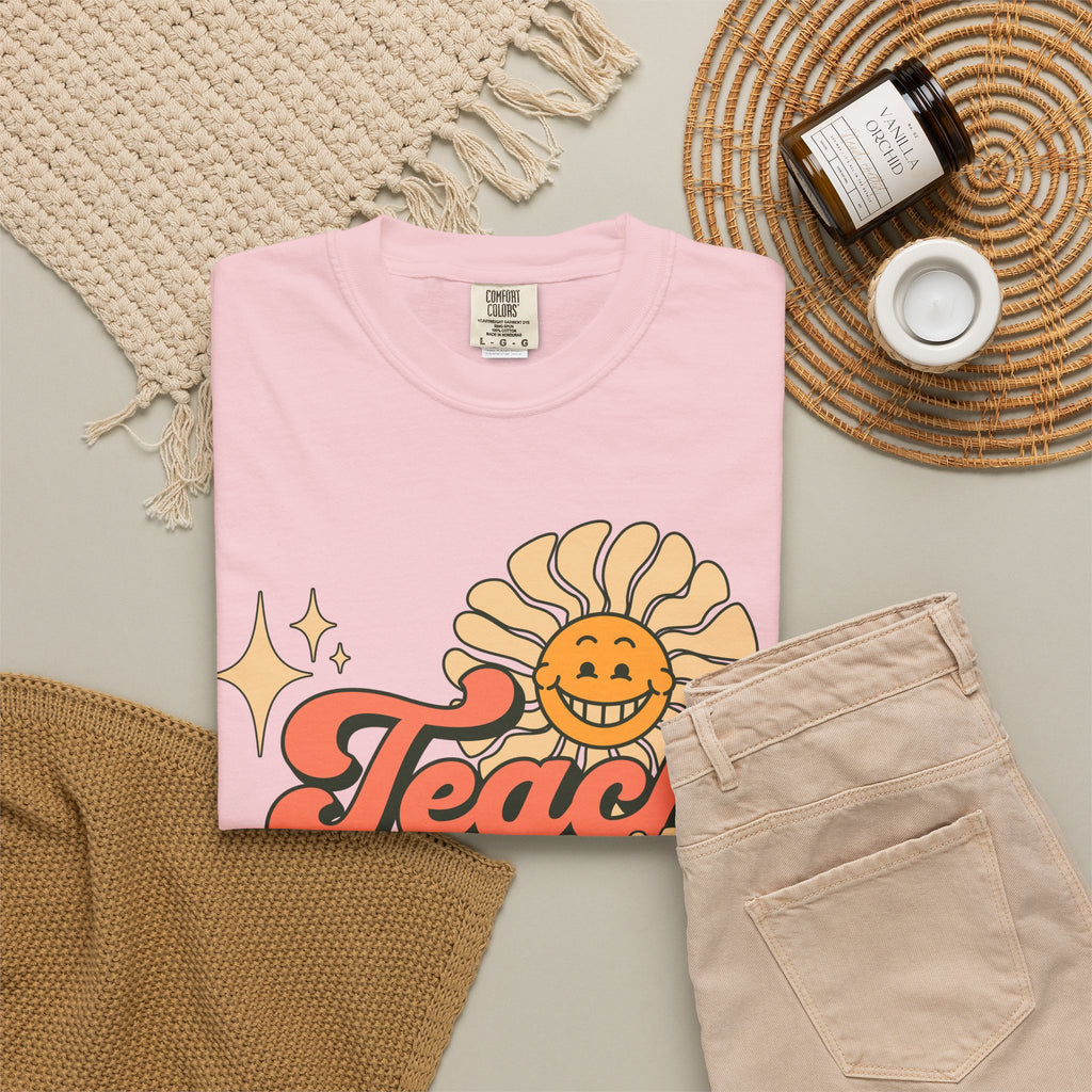 Teach With Heart T-Shirt — Retro Sunflower Teacher Tee