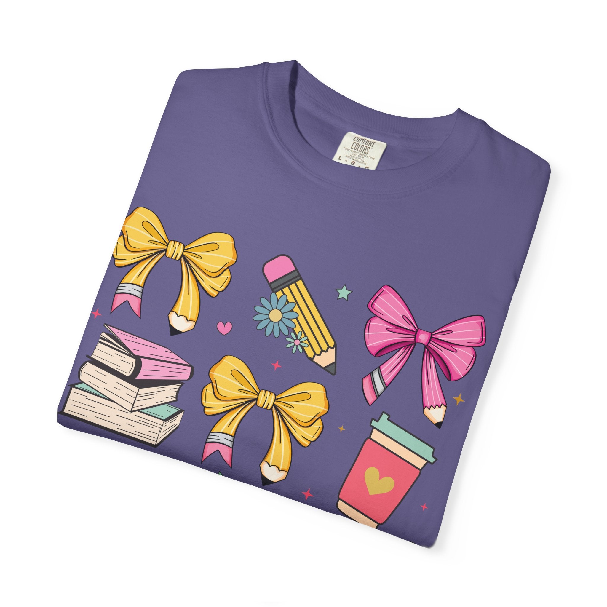 Teacher Gift T-Shirt — Cute Bows, Apple & School Icons Design
