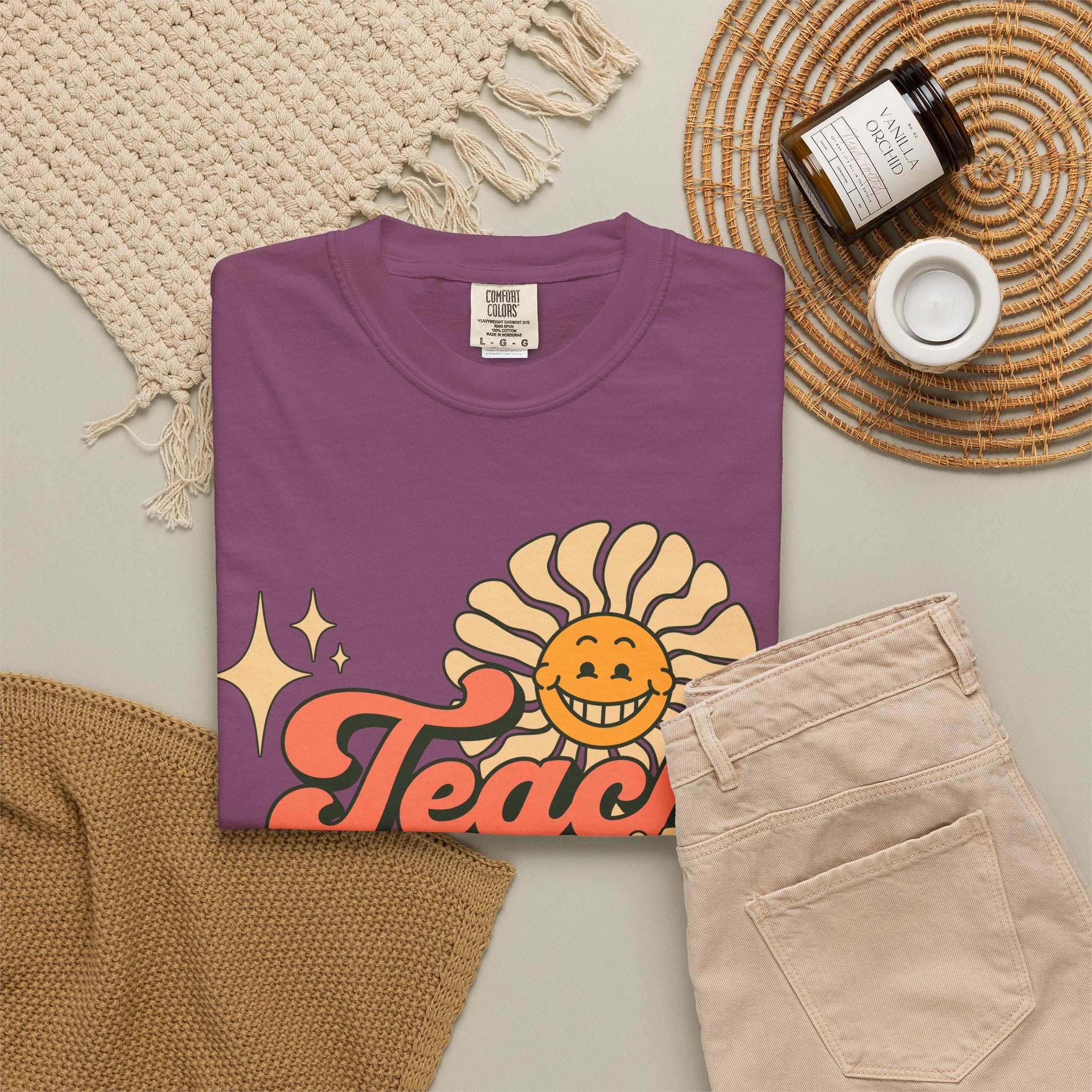 Teach With Heart T-Shirt — Retro Sunflower Teacher Tee