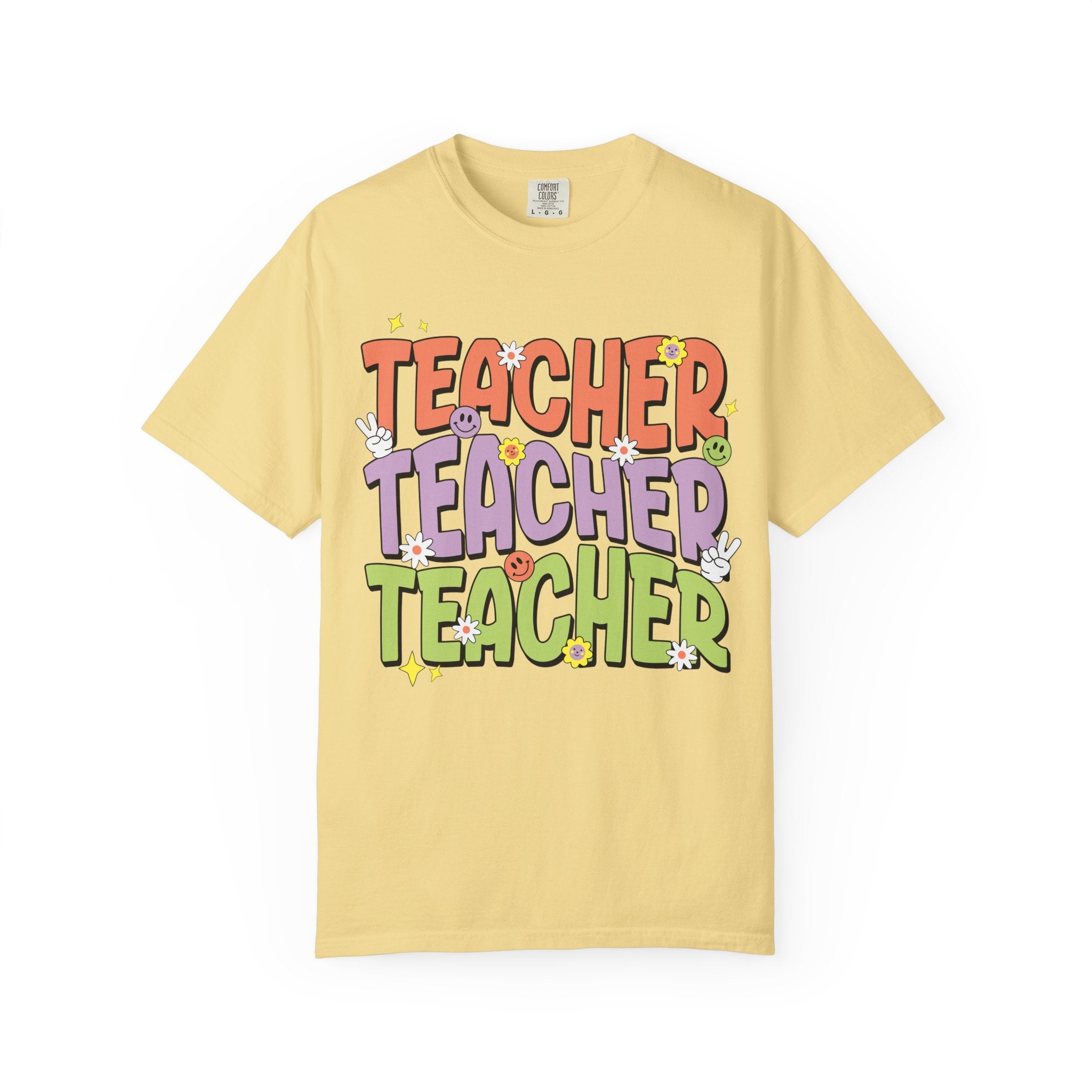 Teacher Retro Bubble Letter T-Shirt — Colorful Fun School Gift