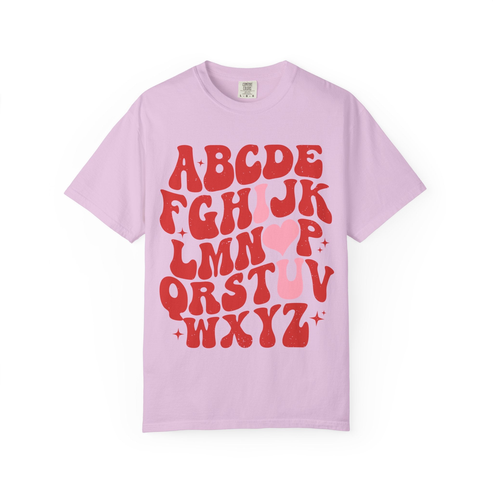Retro Alphabet Heart T-Shirt — Funky Vintage ABC Graphic Tee