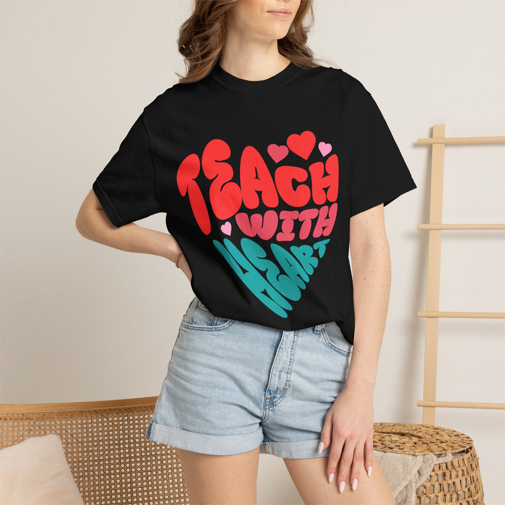 Teach With Heart T-Shirt — Retro Heart Teacher Tee