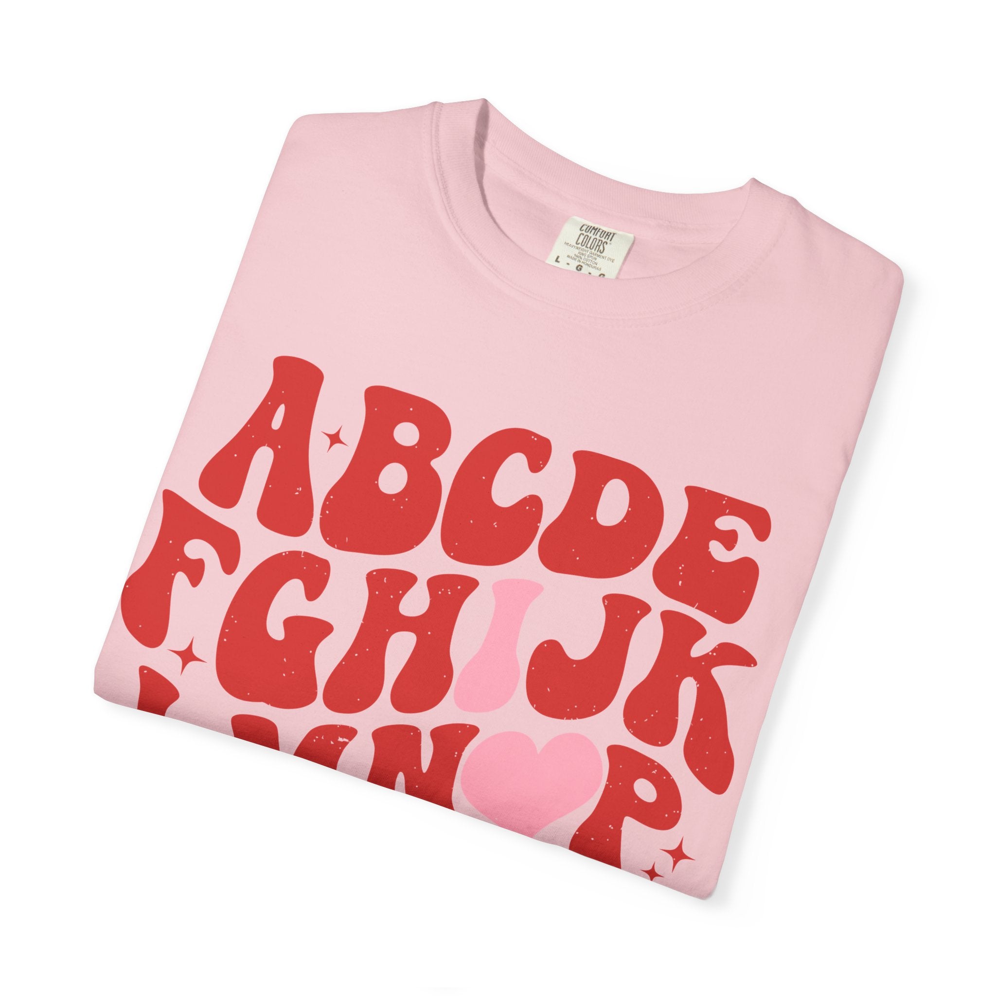 Retro Alphabet Heart T-Shirt — Funky Vintage ABC Graphic Tee