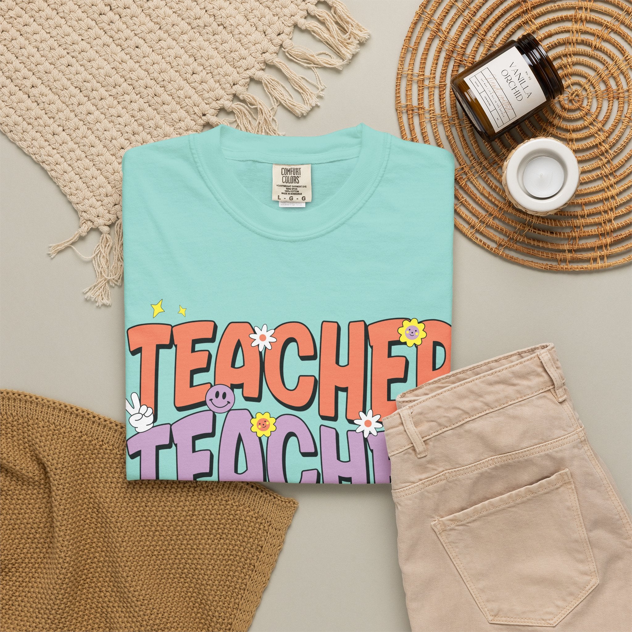 Teacher Retro Bubble Letter T-Shirt — Colorful Fun School Gift
