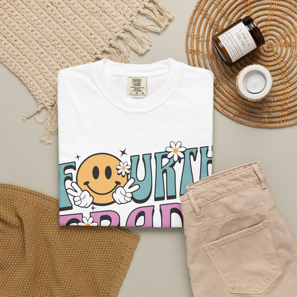 Fourth Grade Squad T-Shirt — Retro Smiley Daisy Back-to-School Tee