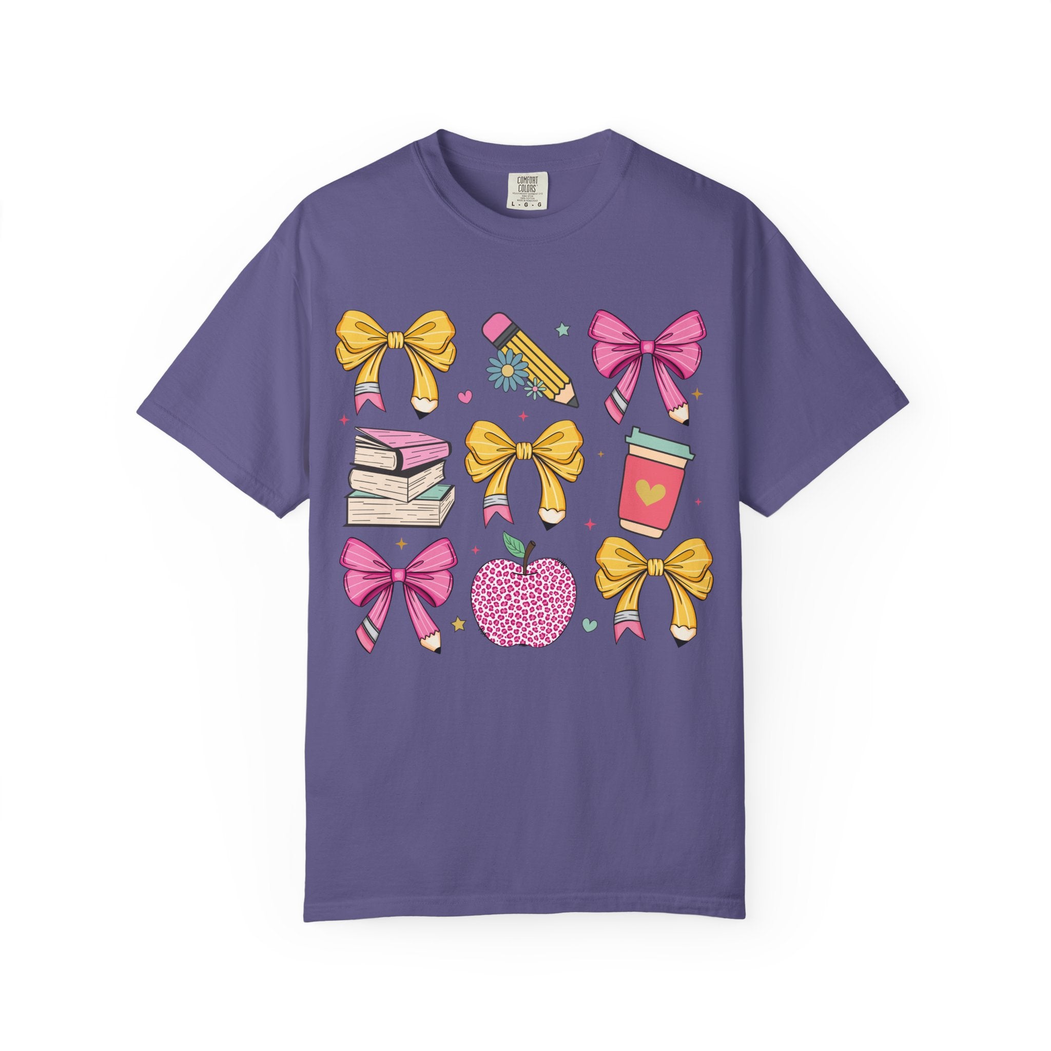 Teacher Gift T-Shirt — Cute Bows, Apple & School Icons Design