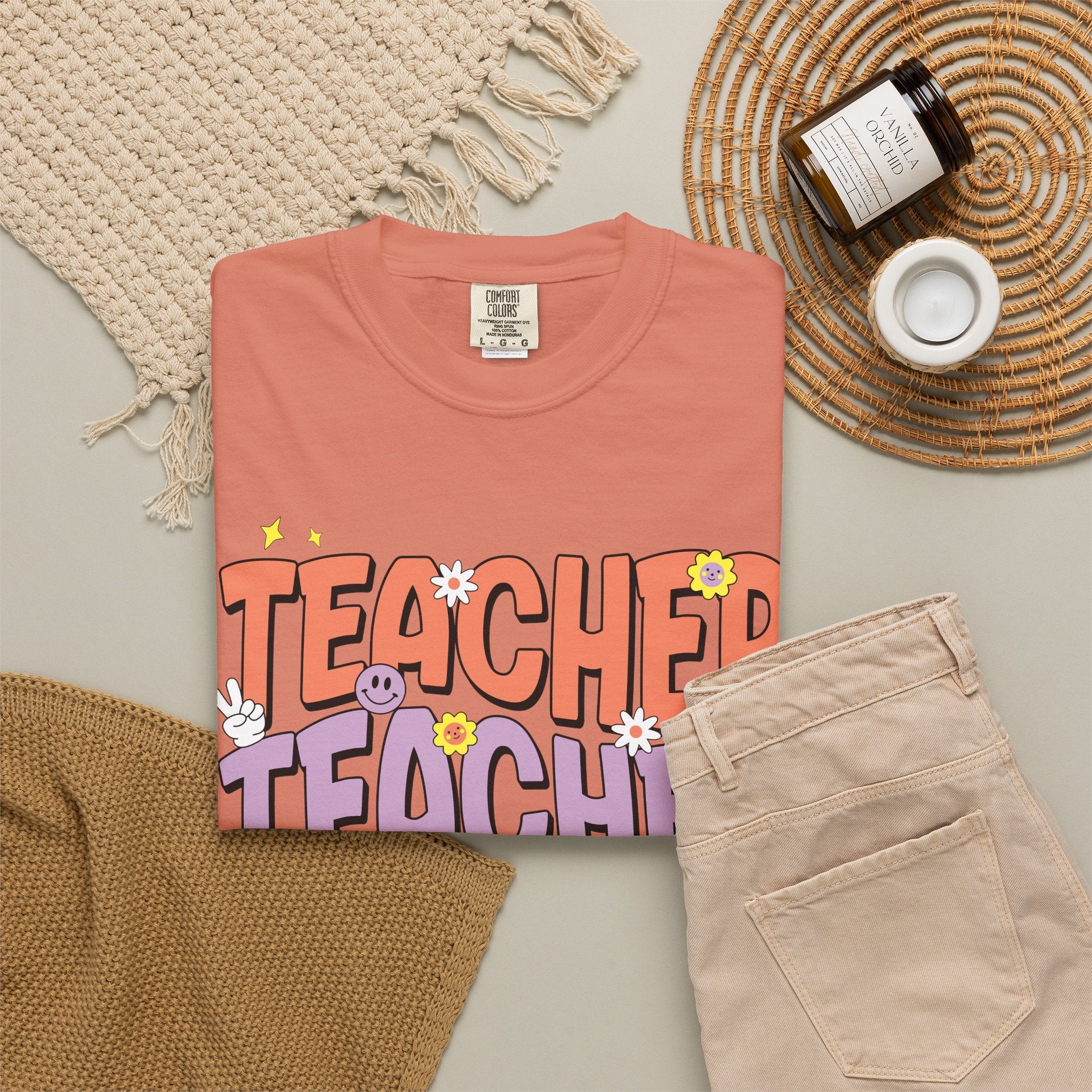 Teacher Retro Bubble Letter T-Shirt — Colorful Fun School Gift