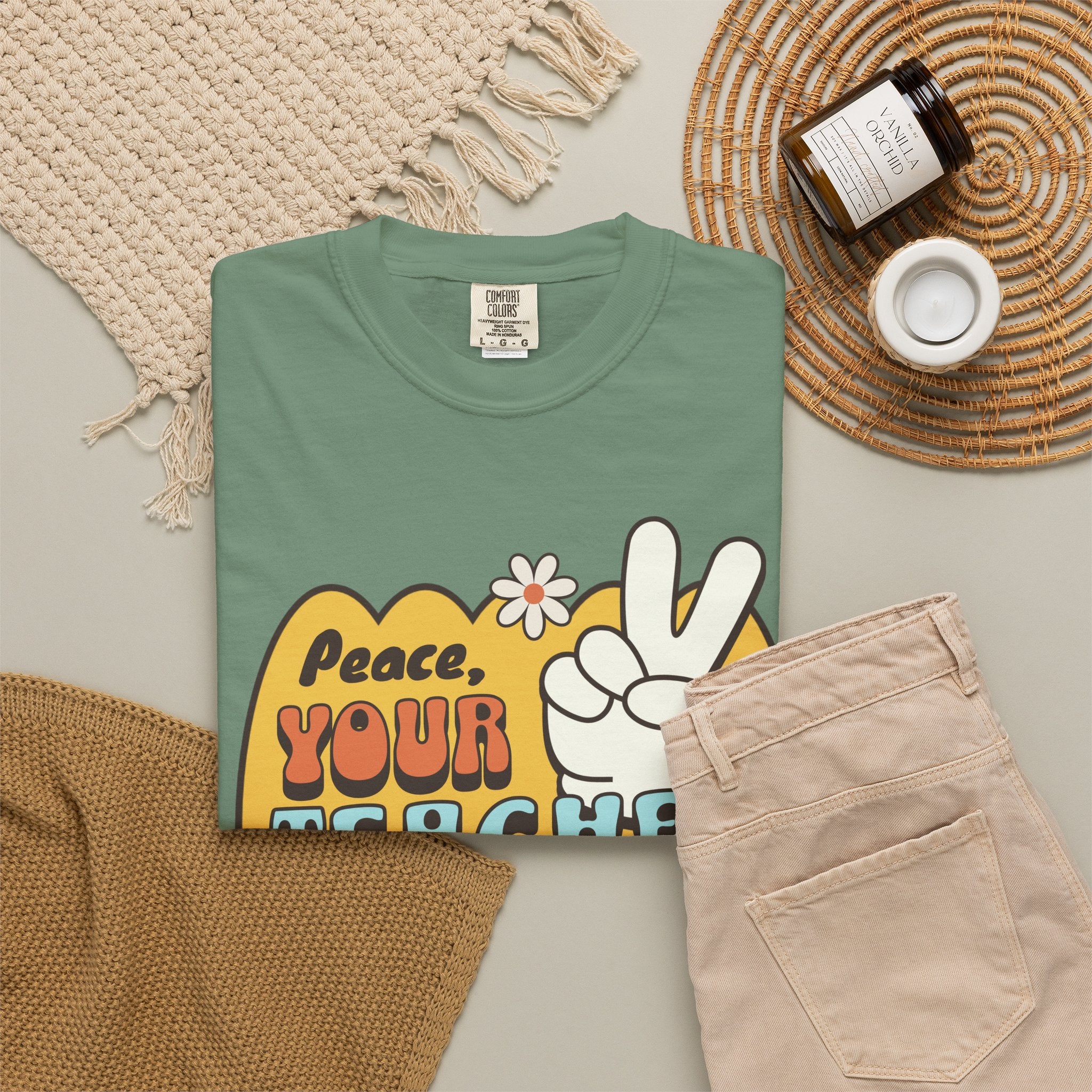 Peace, Your Teacher Is Here T-Shirt — Retro Peace Sign Teacher Appreciation Tee