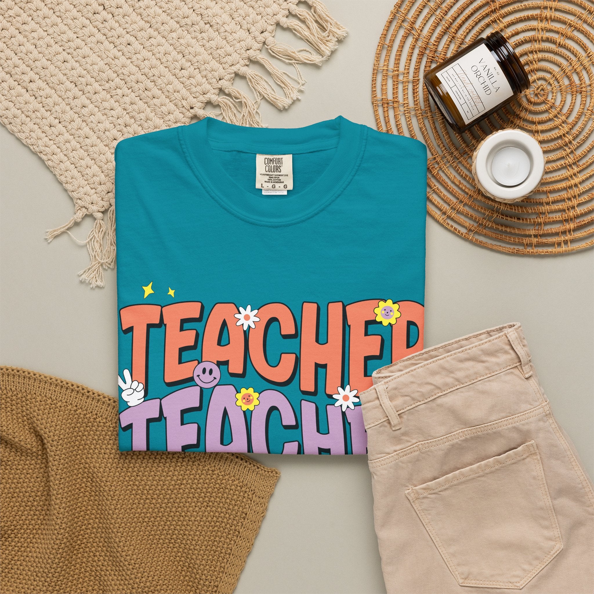 Teacher Retro Bubble Letter T-Shirt — Colorful Fun School Gift