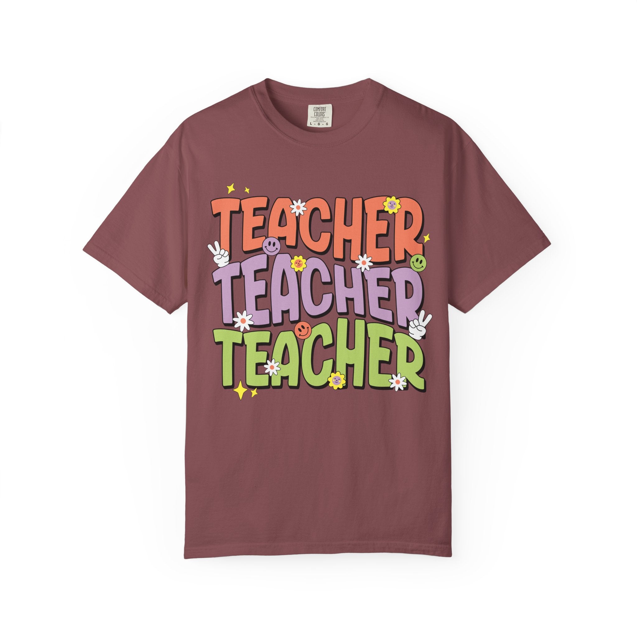 Teacher Retro Bubble Letter T-Shirt — Colorful Fun School Gift