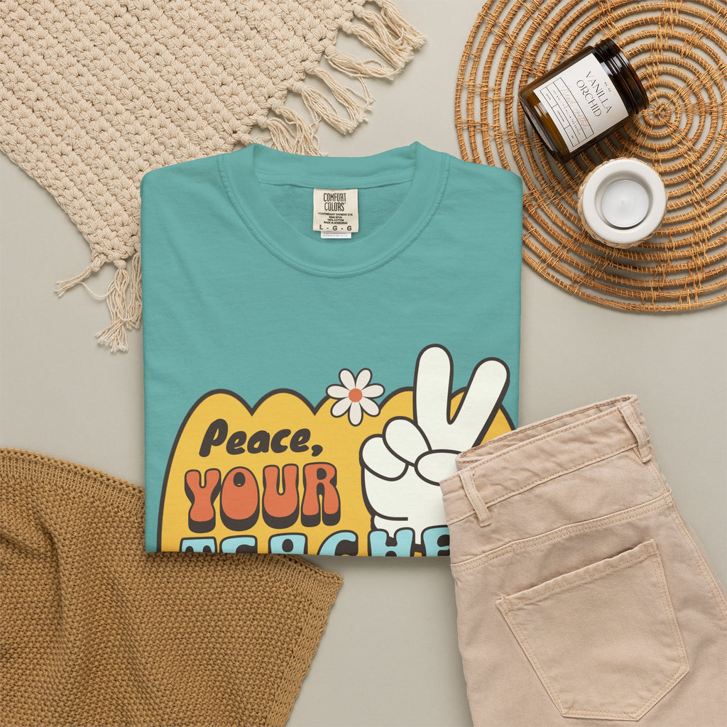 Peace, Your Teacher Is Here T-Shirt — Retro Peace Sign Teacher Appreciation Tee