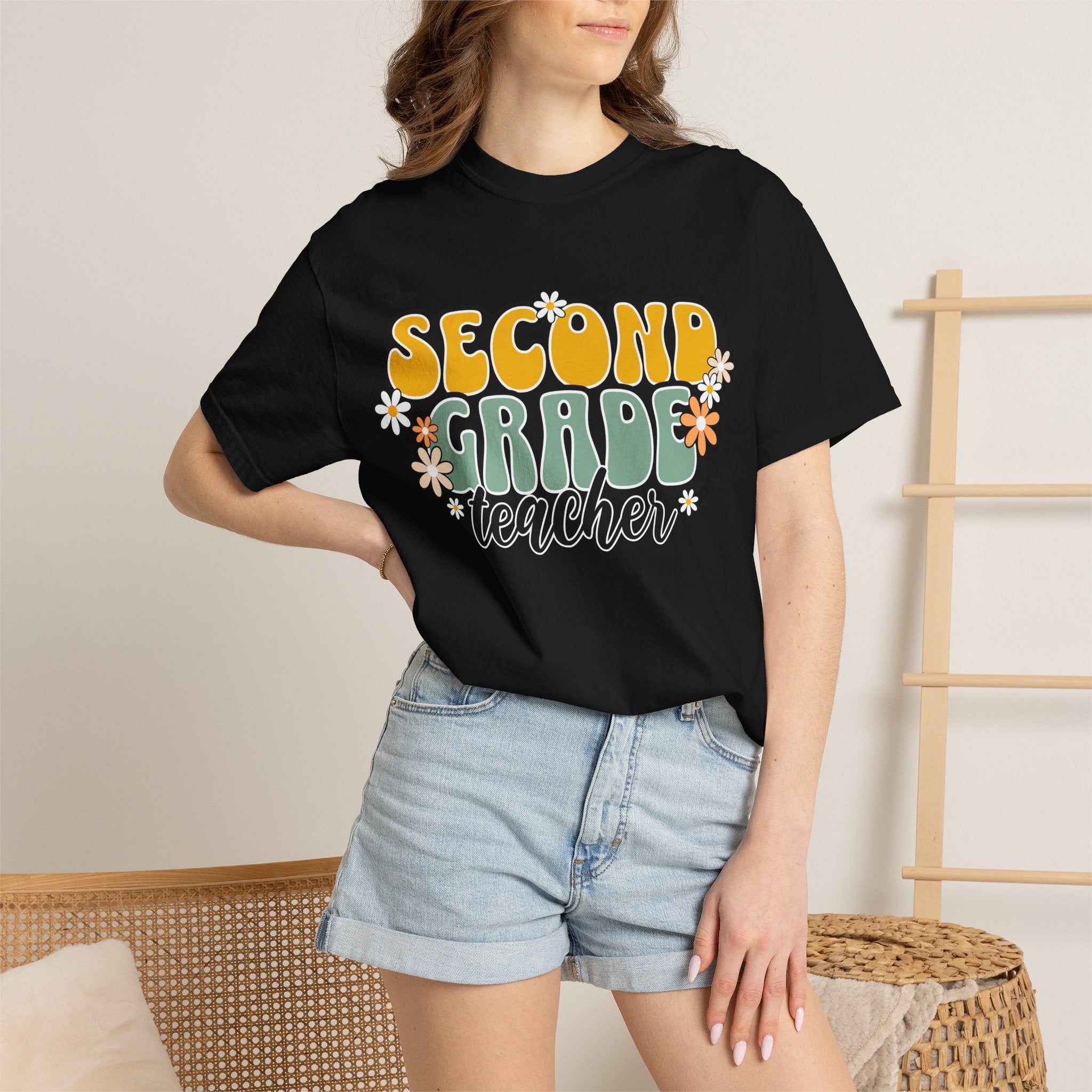 Second Grade Teacher T-Shirt — Retro Floral Classroom Tee