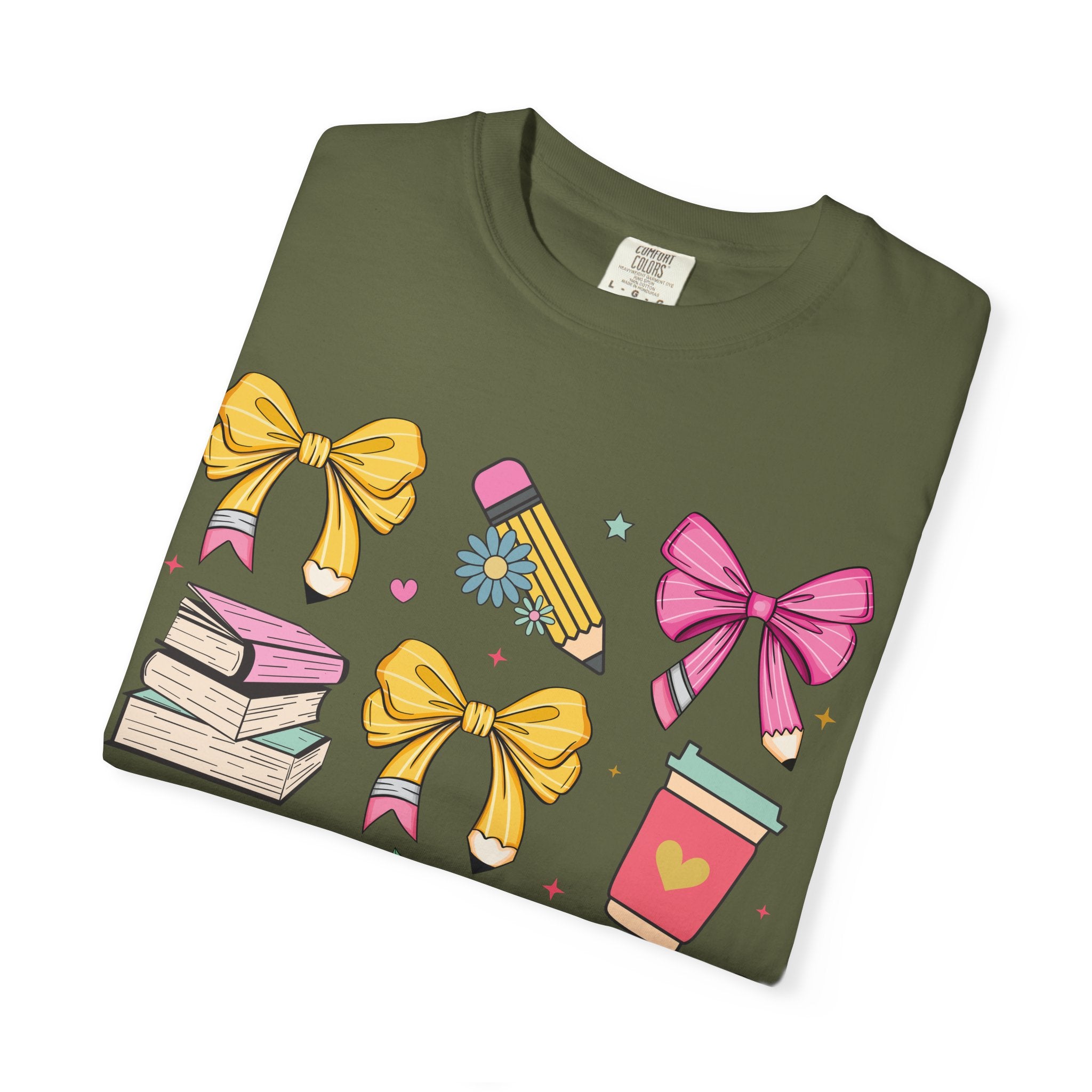 Teacher Gift T-Shirt — Cute Bows, Apple & School Icons Design