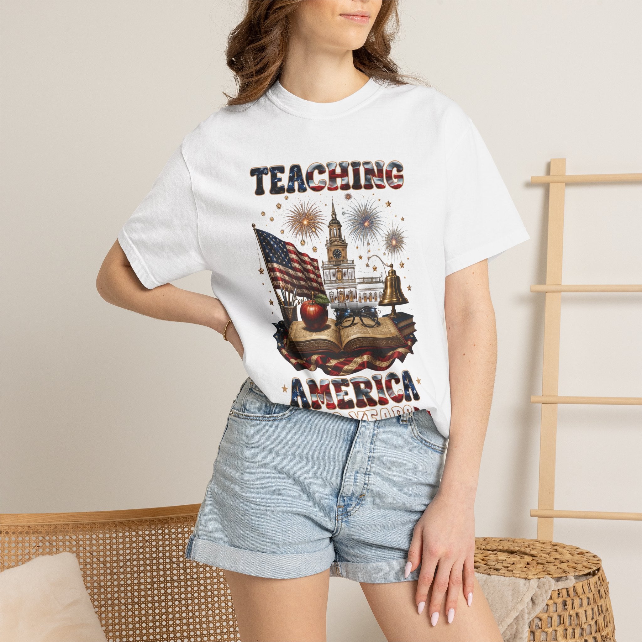 Teaching America 250 Years T-Shirt — Patriotic Teacher Tee (Inspiring Young Minds)