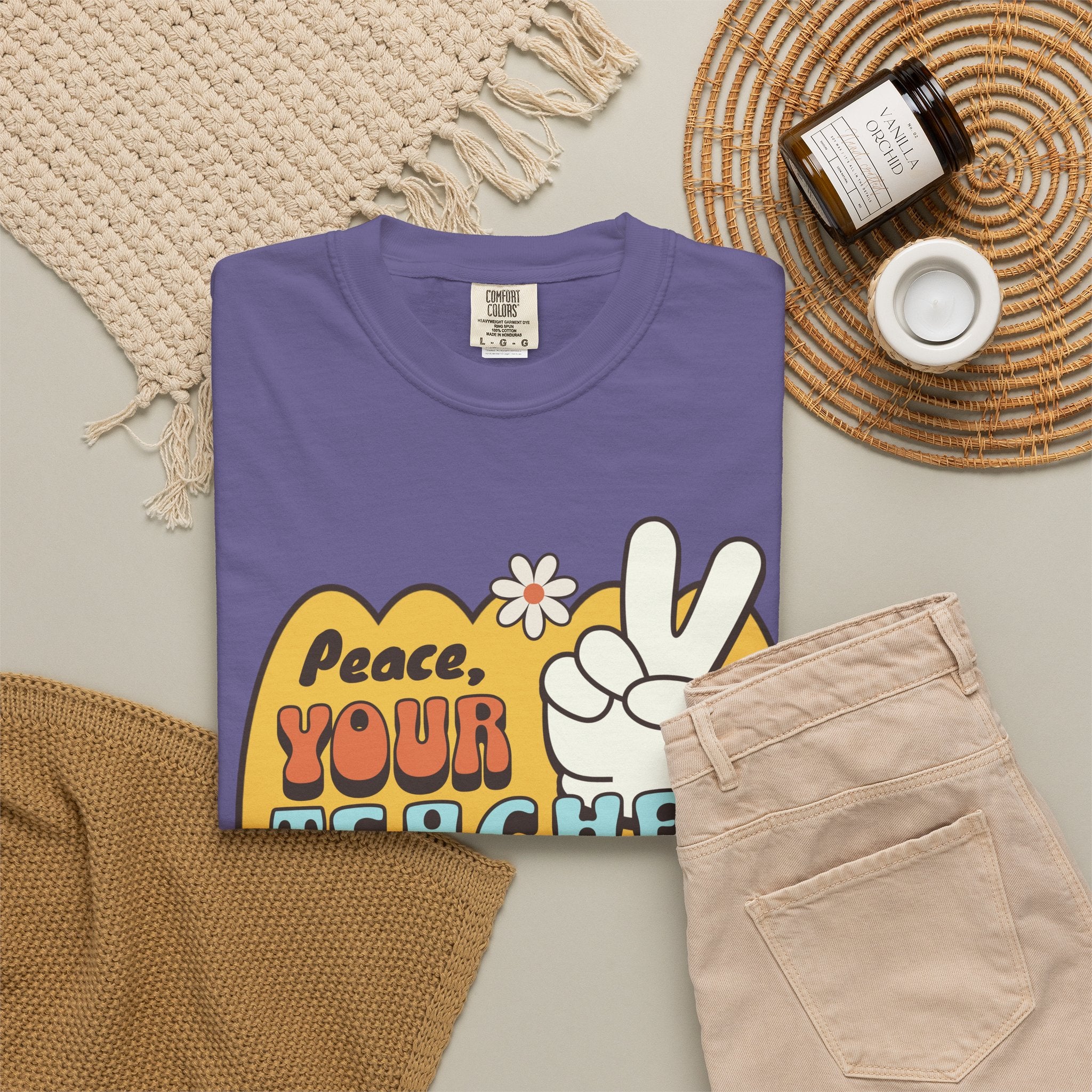 Peace, Your Teacher Is Here T-Shirt — Retro Peace Sign Teacher Appreciation Tee
