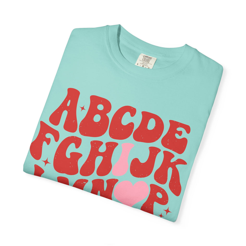 Retro Alphabet Heart T-Shirt — Funky Vintage ABC Graphic Tee