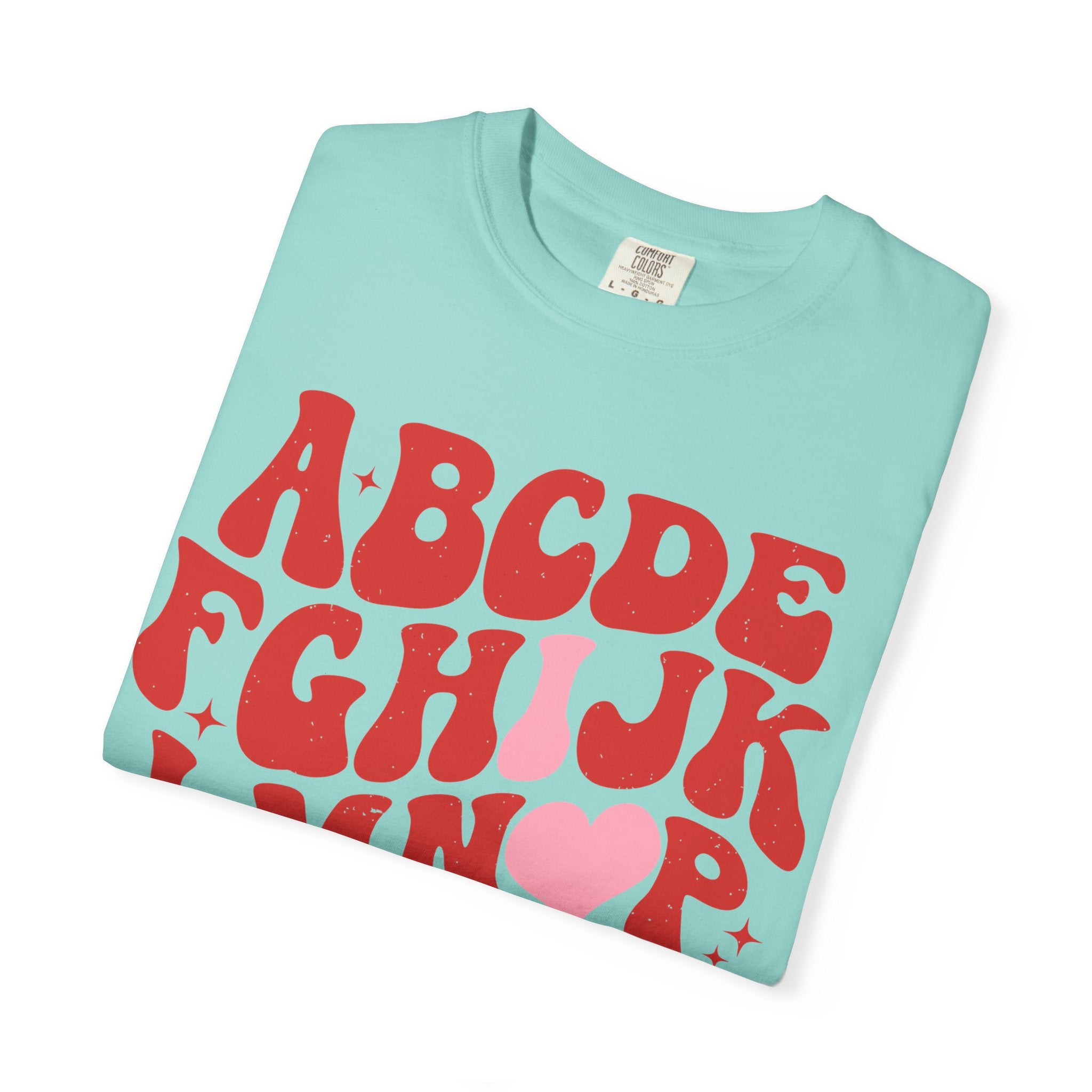 Retro Alphabet Heart T-Shirt — Funky Vintage ABC Graphic Tee