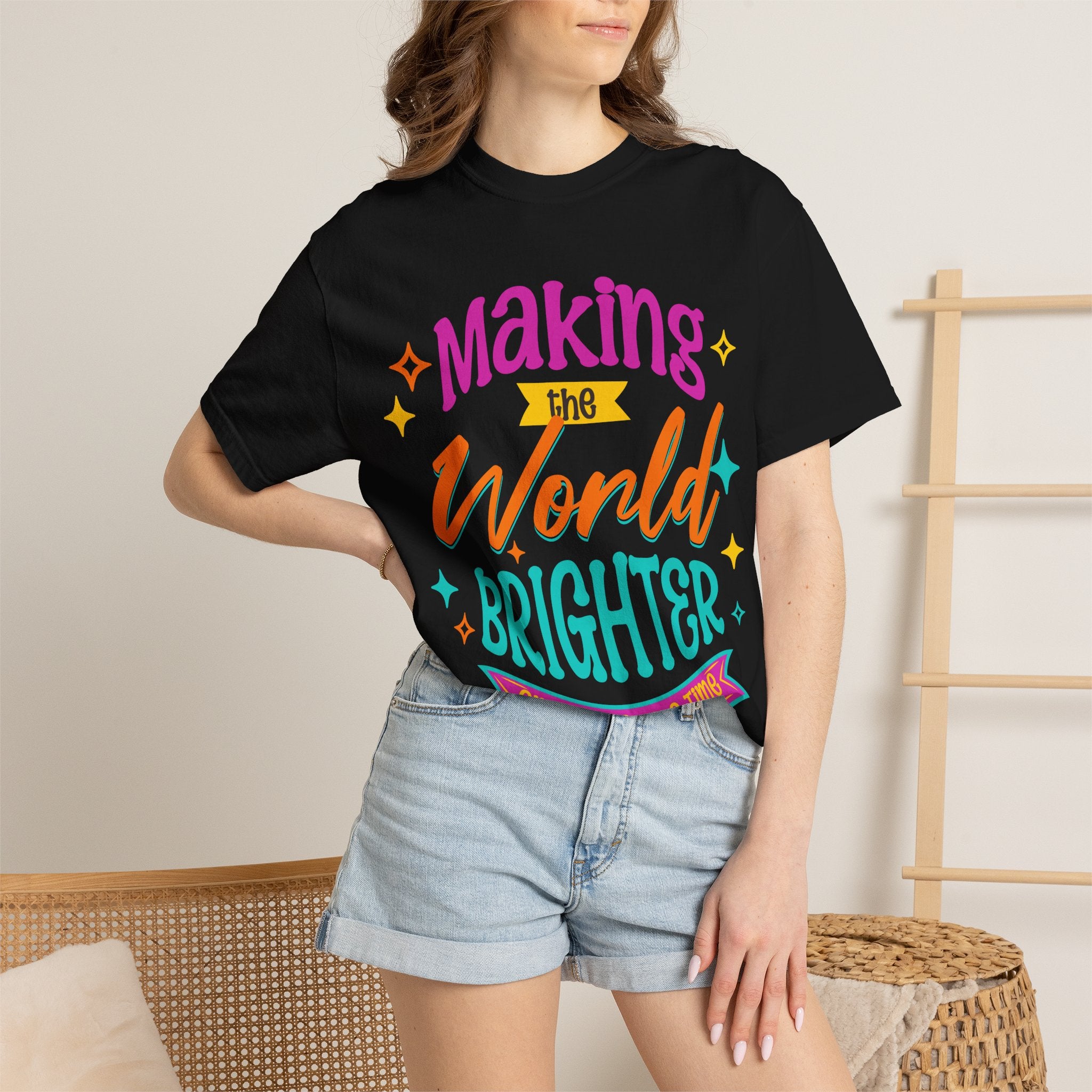 Making the World Brighter T-Shirt — "One Child at a Time" Colorful Teacher/Volunteer Tee