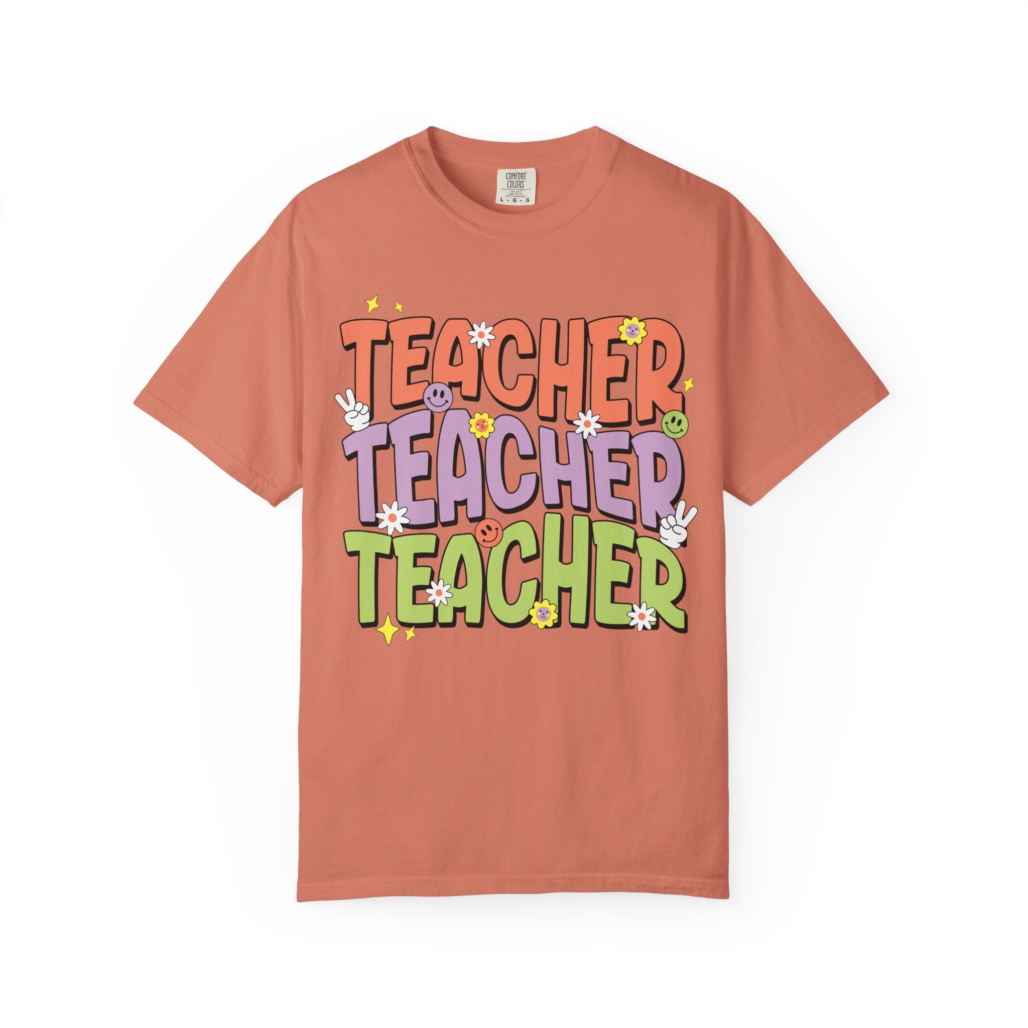 Teacher Retro Bubble Letter T-Shirt — Colorful Fun School Gift