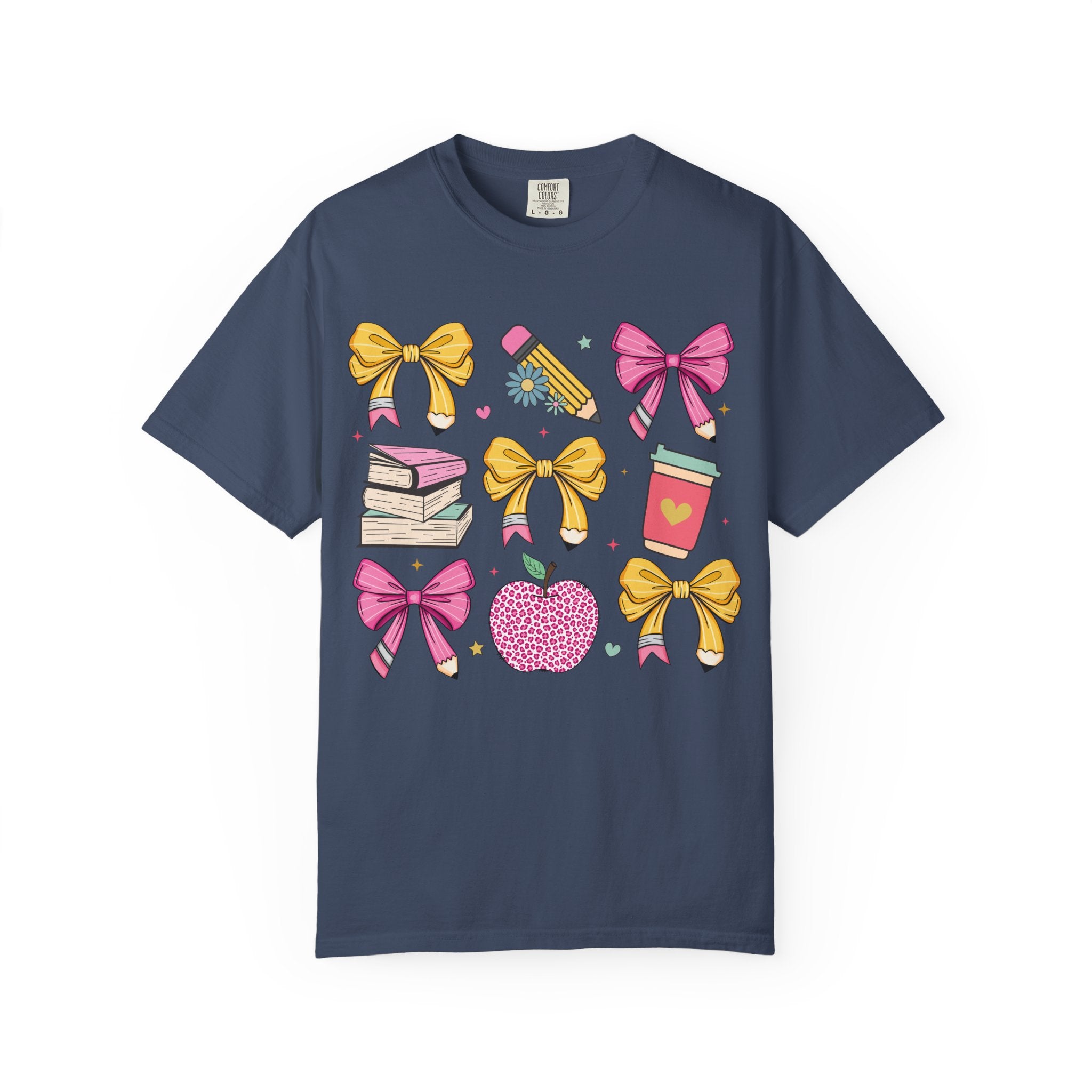 Teacher Gift T-Shirt — Cute Bows, Apple & School Icons Design