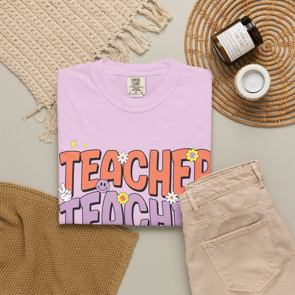 Teacher Retro Bubble Letter T-Shirt — Colorful Fun School Gift